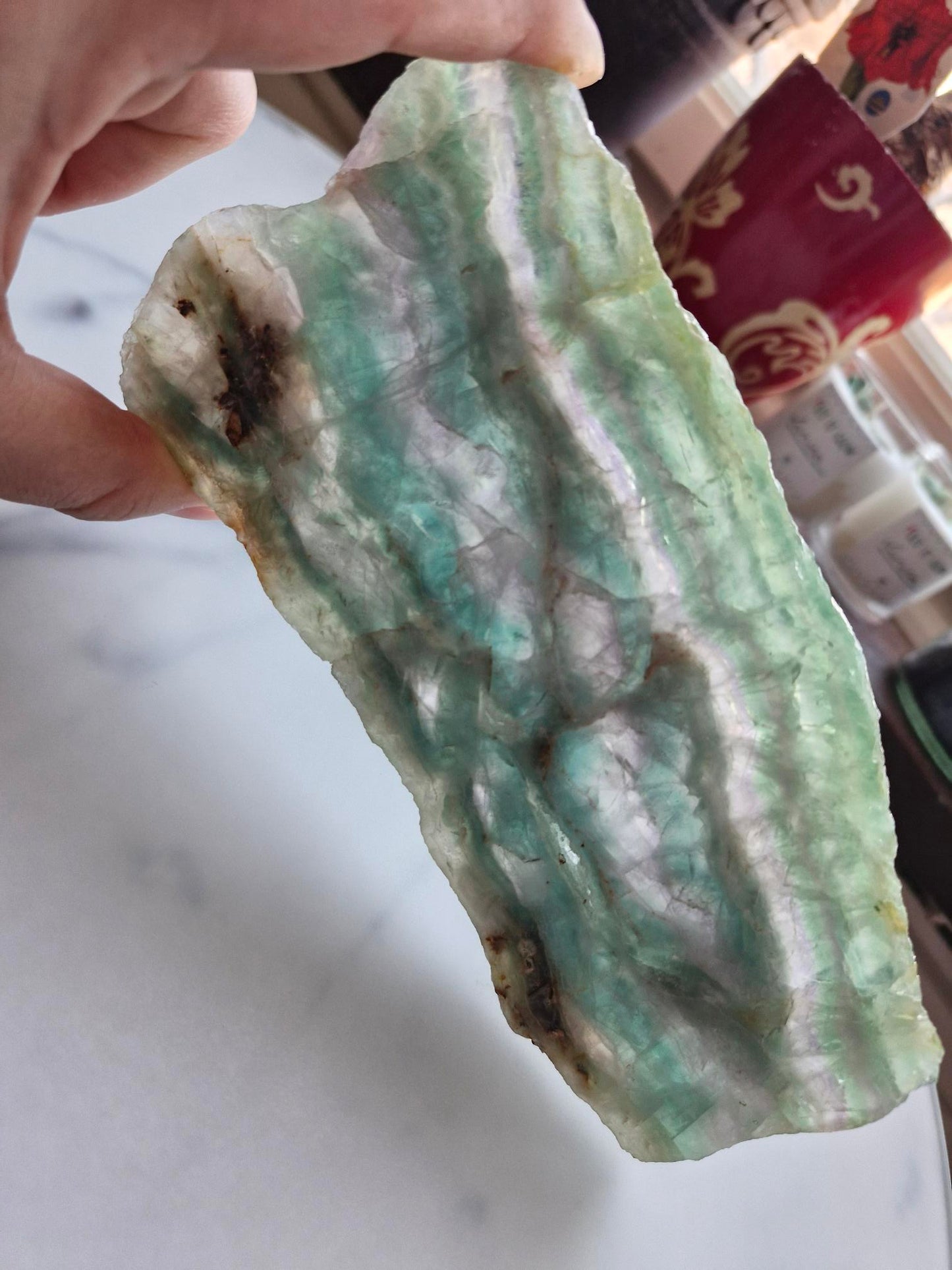 Green and Purple Banded Fluorite Slab