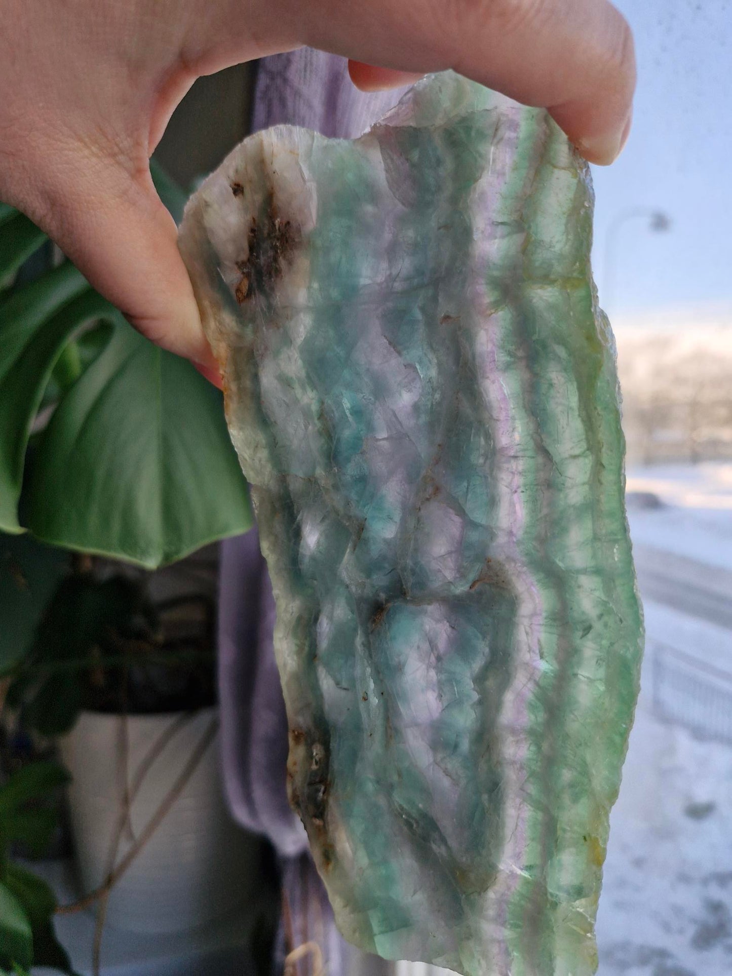 Green and Purple Banded Fluorite Slab