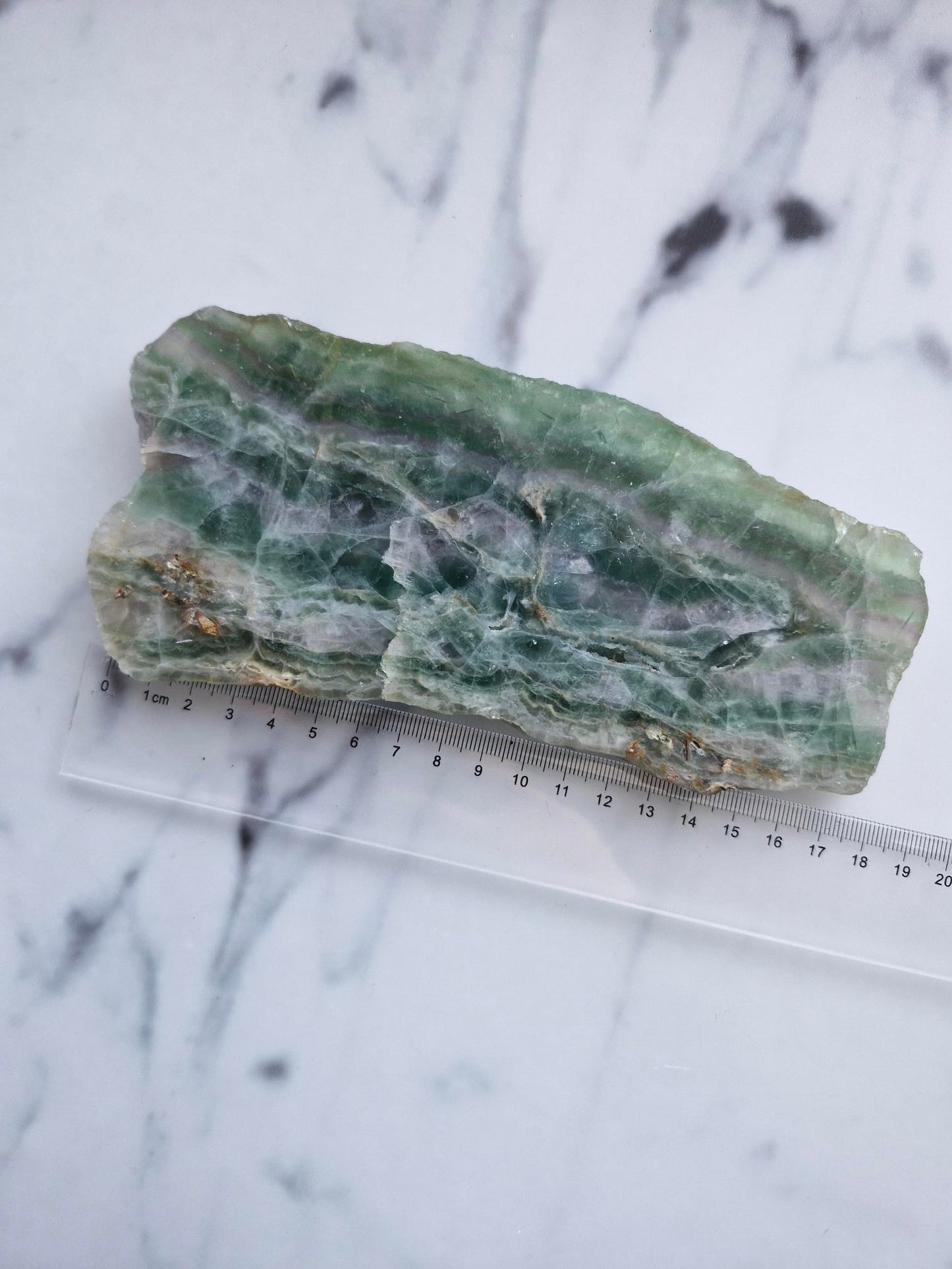 Green and Purple Banded Fluorite Slab
