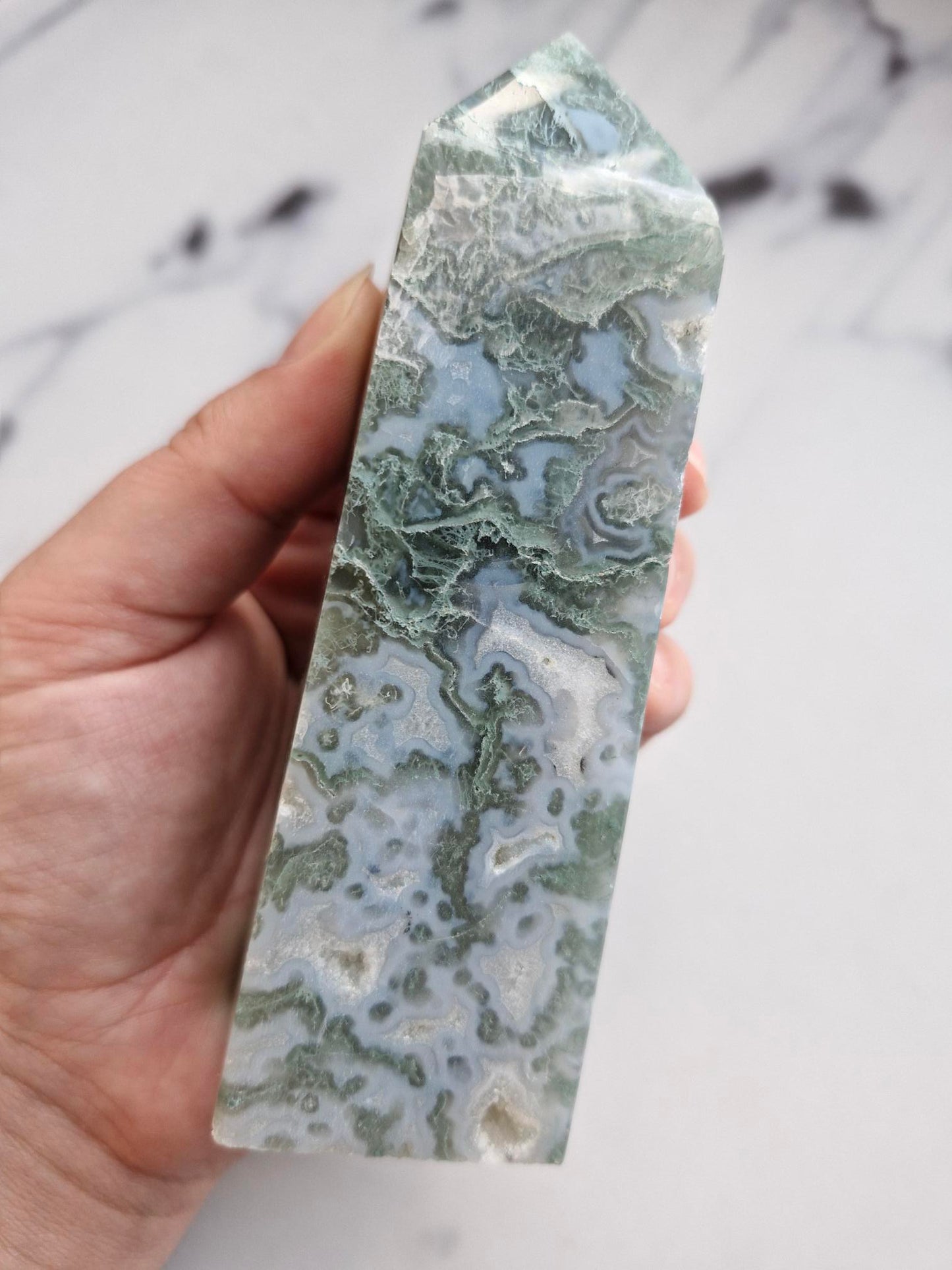 Druzy Moss Agate Tower