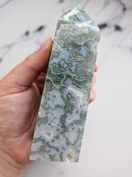 Druzy Moss Agate Tower