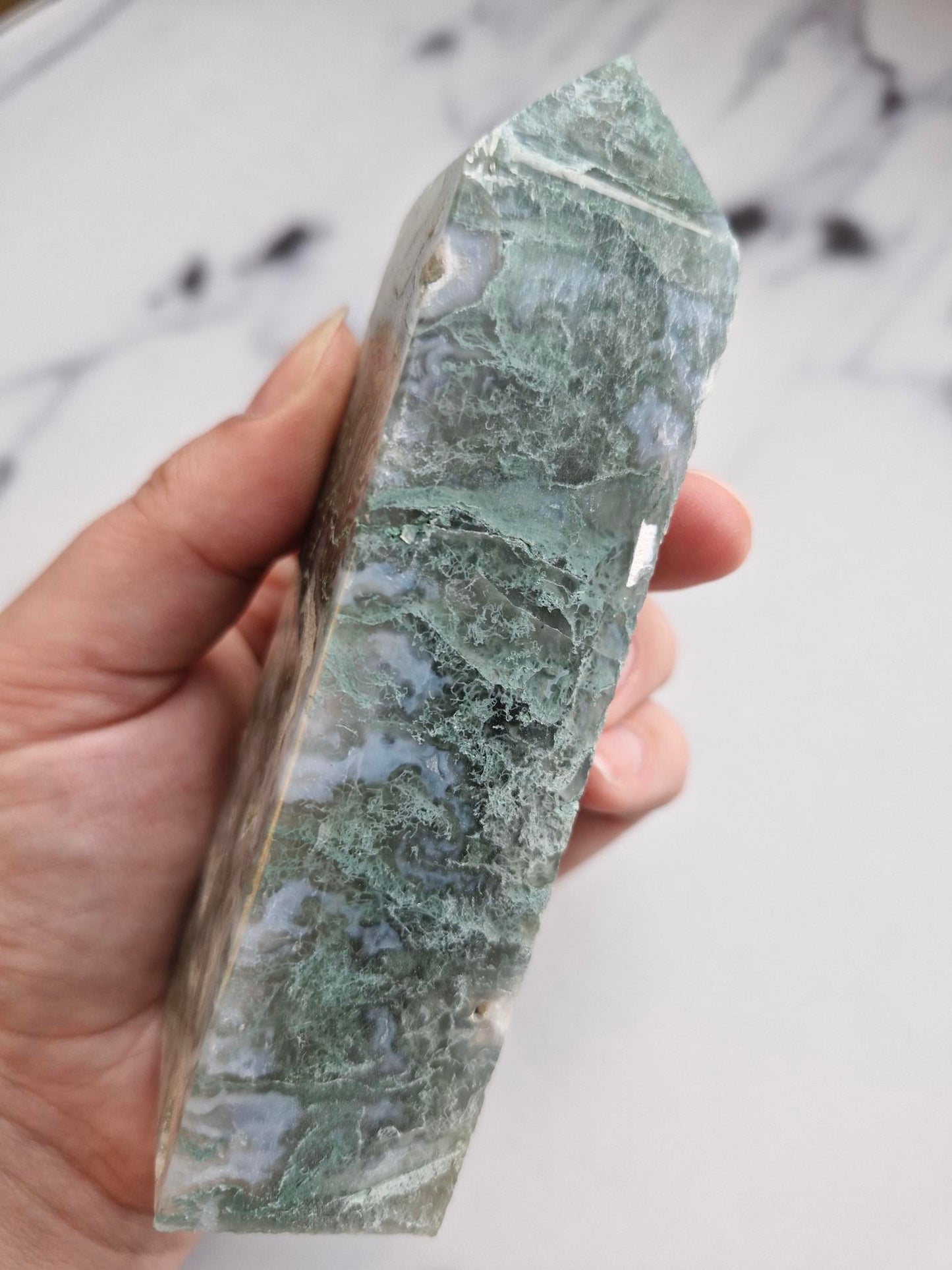 Druzy Moss Agate Tower