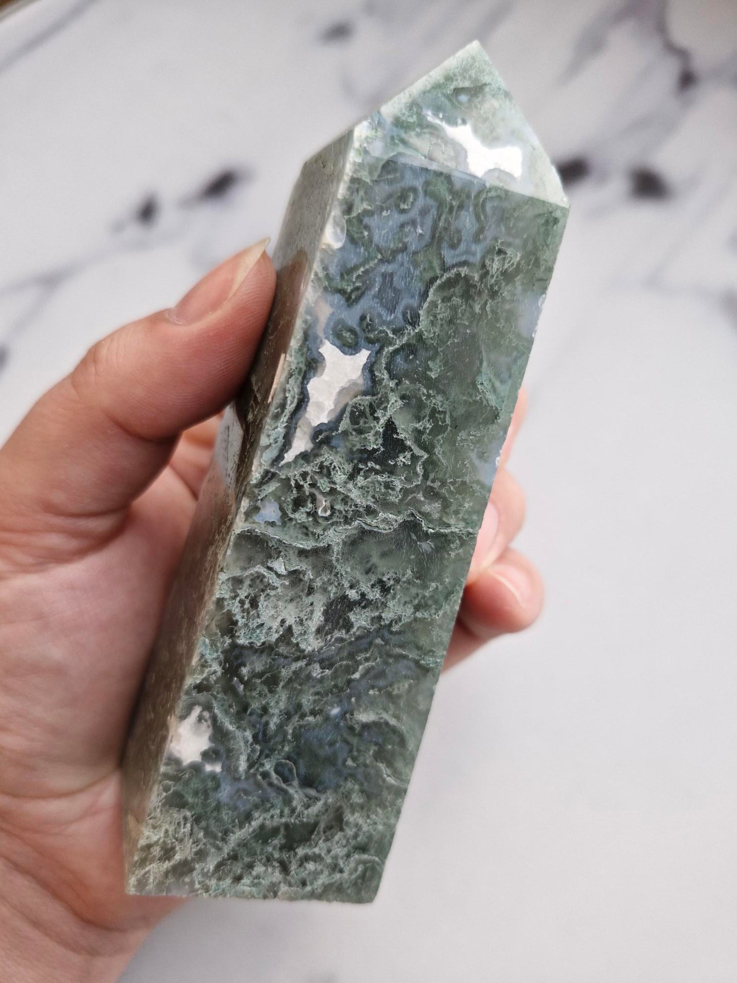 Druzy Moss Agate Tower
