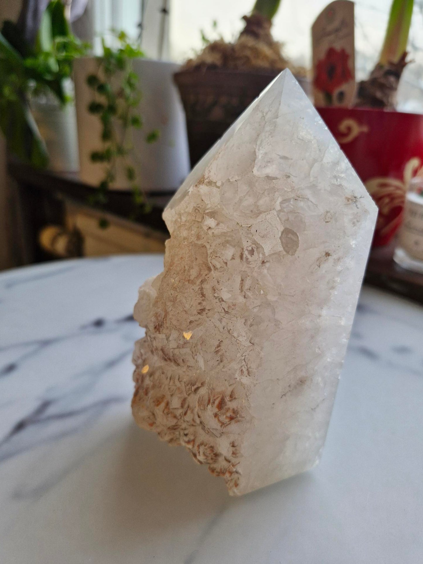 Half Polished Half Raw Crystal Agate Tower With Dendrites