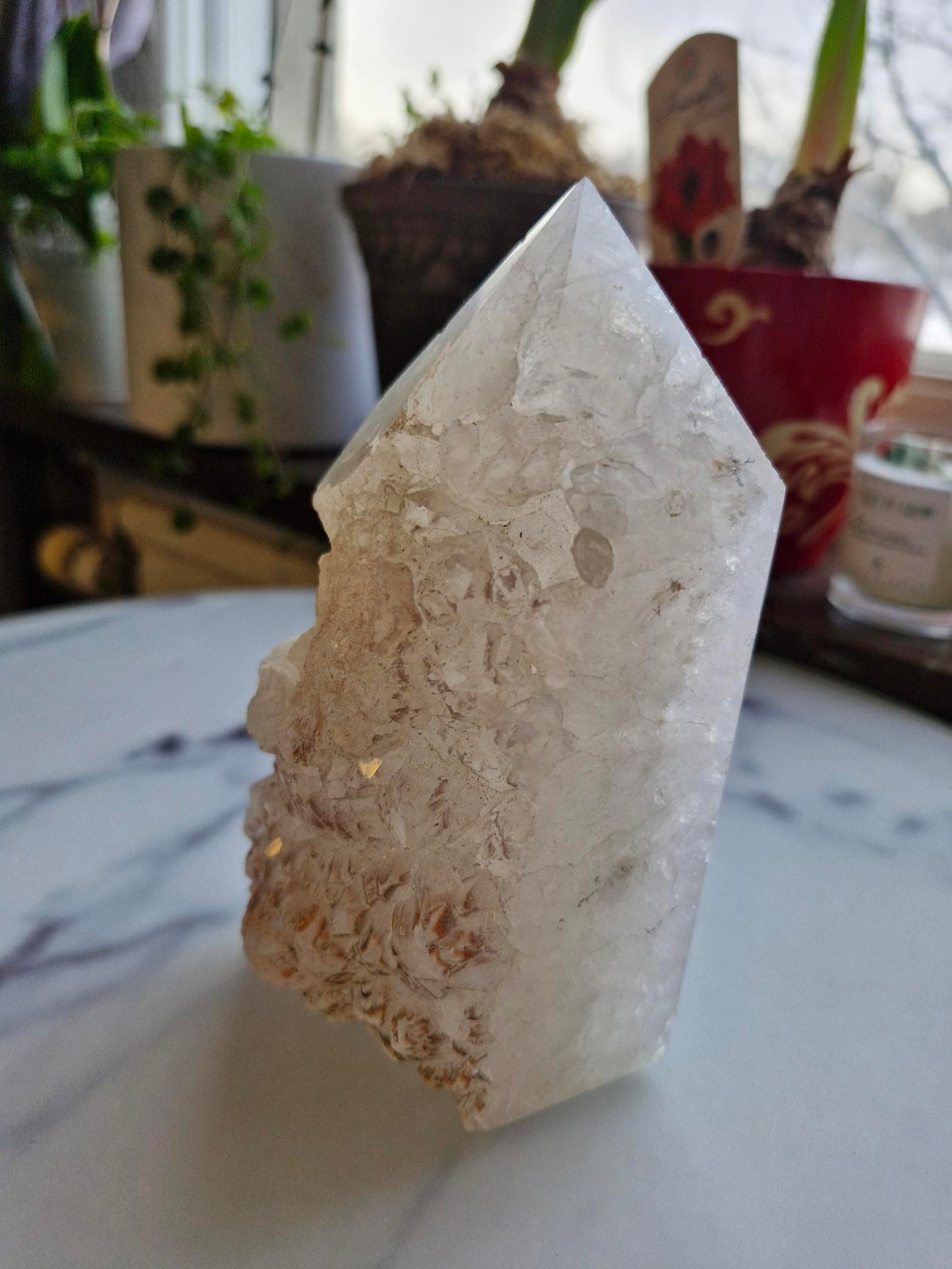 Half Polished Half Raw Crystal Agate Tower With Dendrites