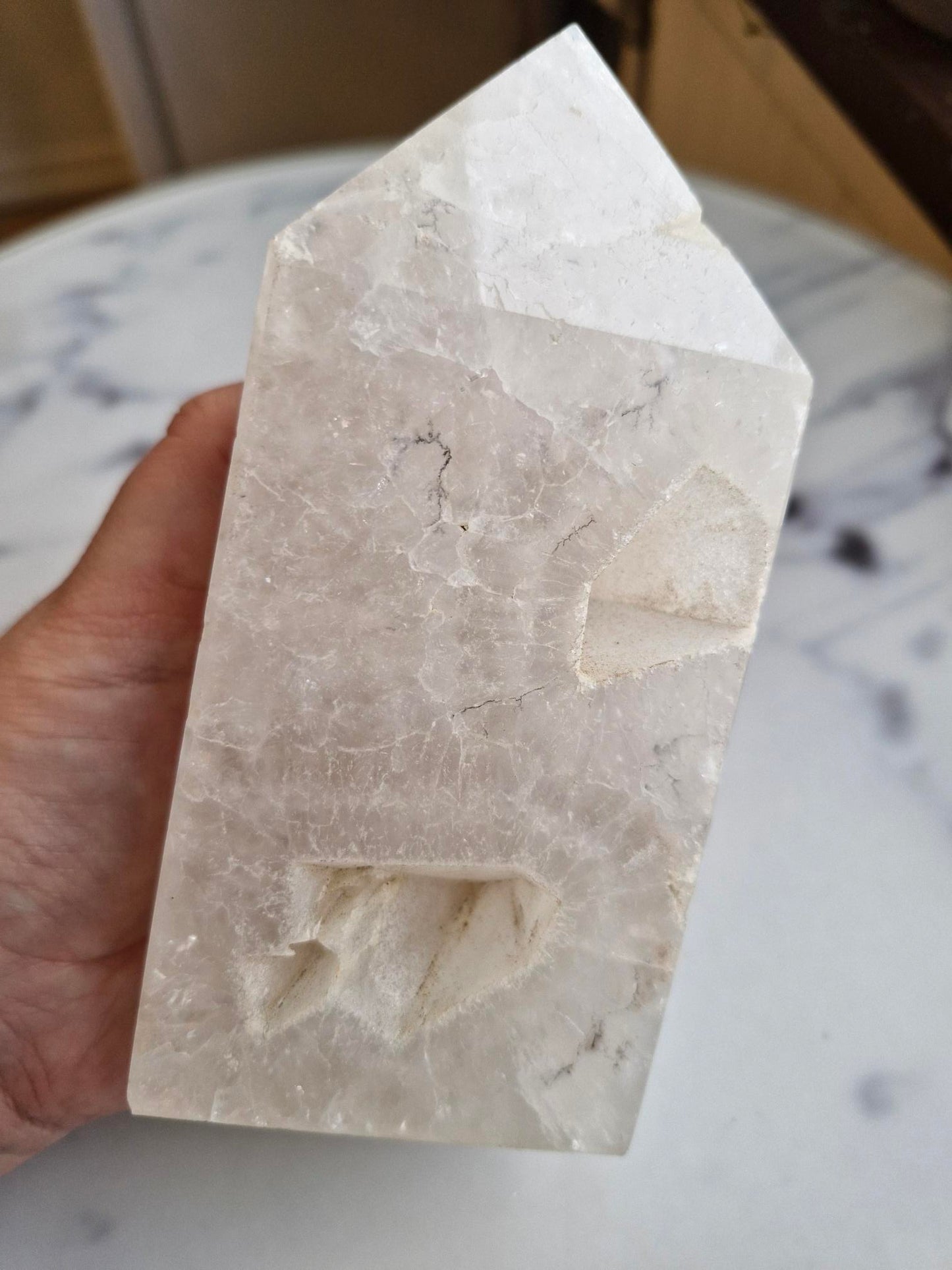 Half Polished Half Raw Crystal Agate Tower With Dendrites