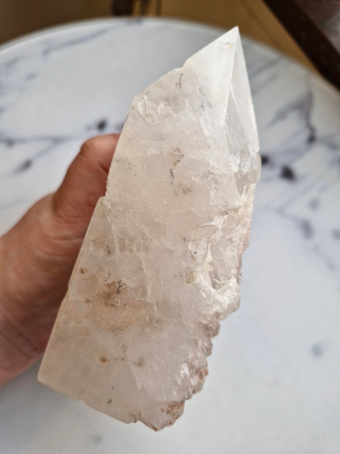 Half Polished Half Raw Crystal Agate Tower With Dendrites