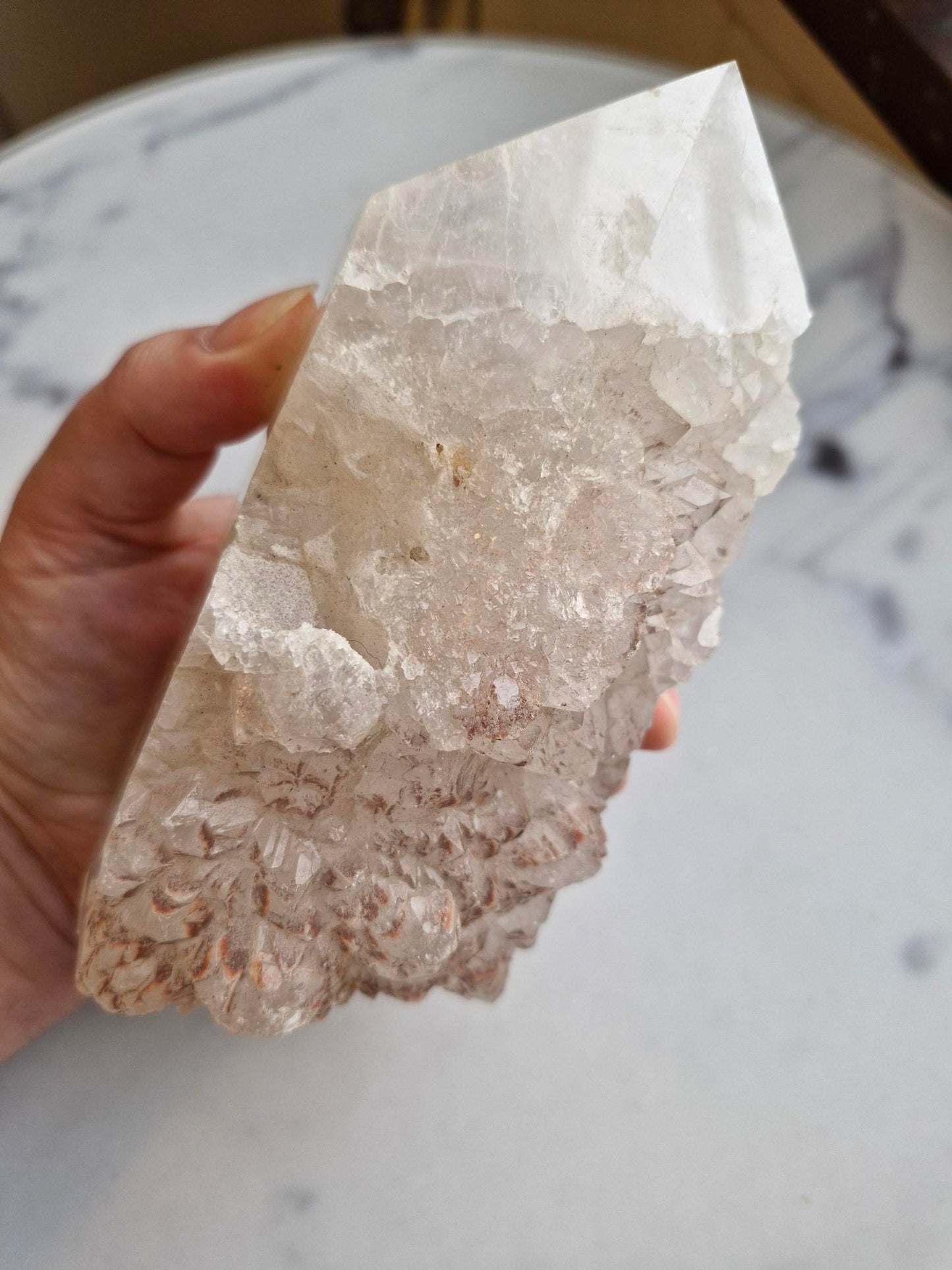Half Polished Half Raw Crystal Agate Tower With Dendrites
