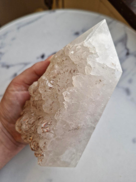 Half Polished Half Raw Crystal Agate Tower With Dendrites