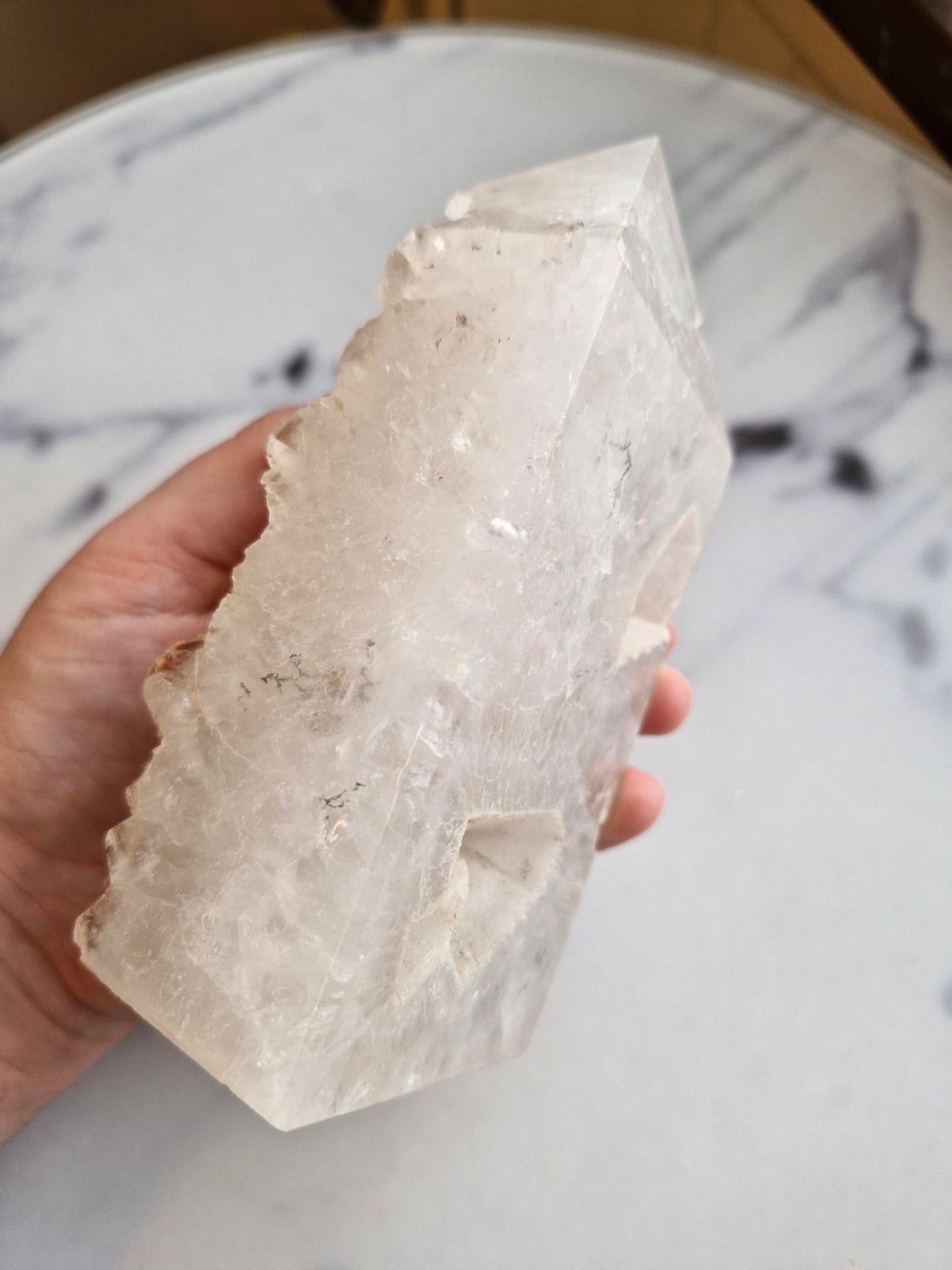 Half Polished Half Raw Crystal Agate Tower With Dendrites