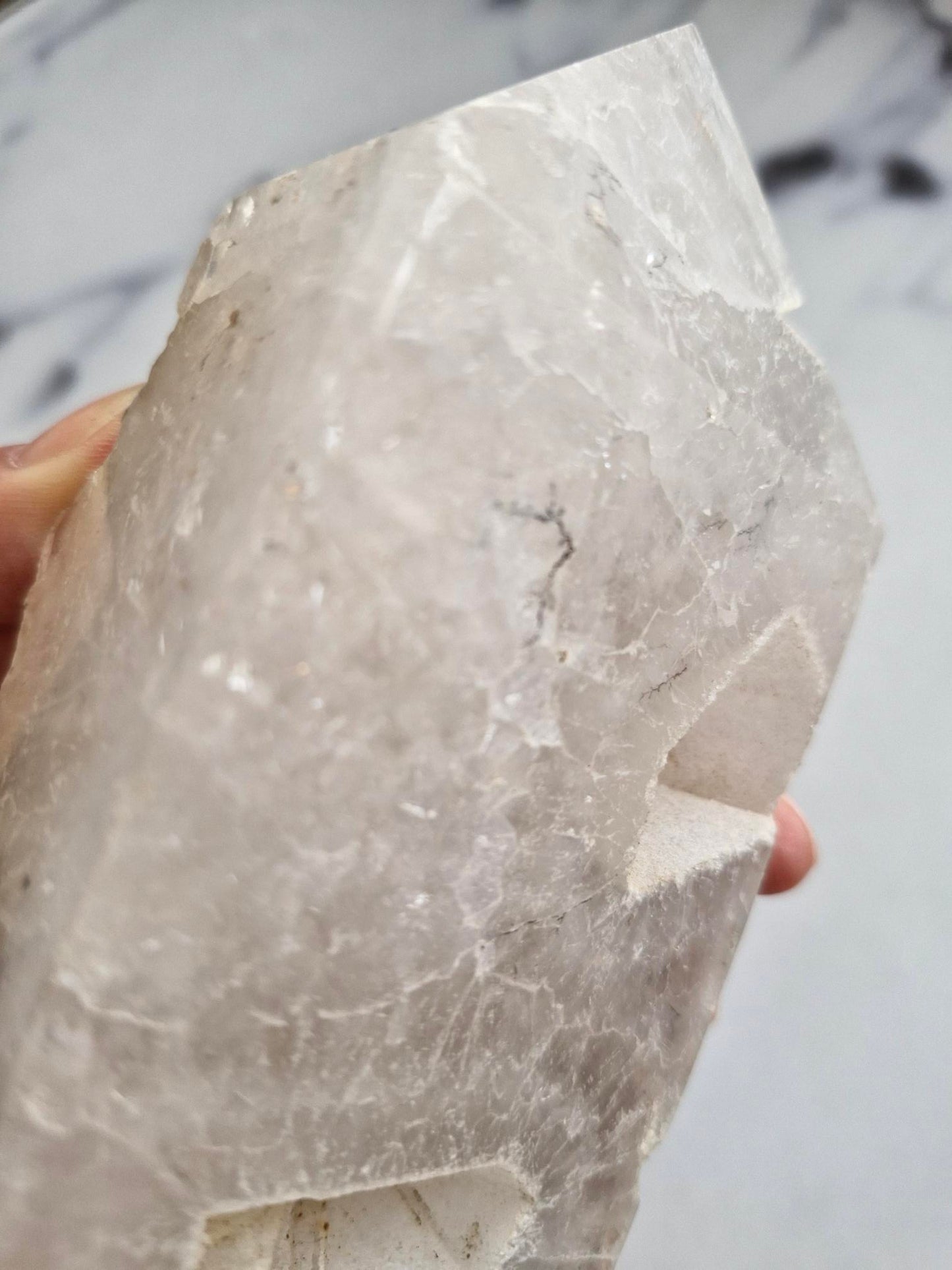 Half Polished Half Raw Crystal Agate Tower With Dendrites