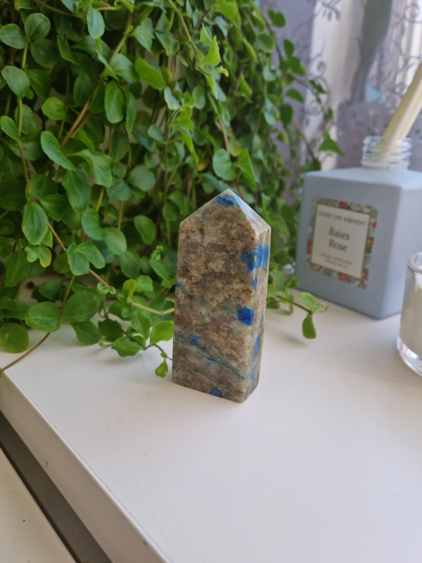 Blue and Green Chrysocolla in Quartz Tower