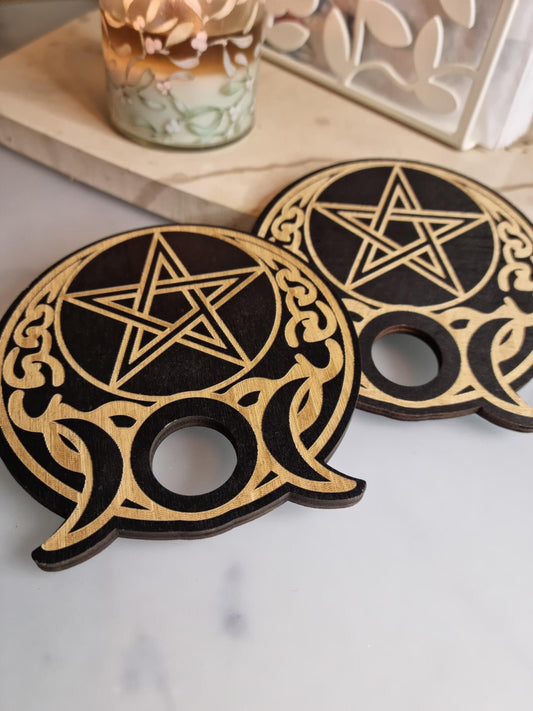 Pentacle Moon Wooden Sphere Stand