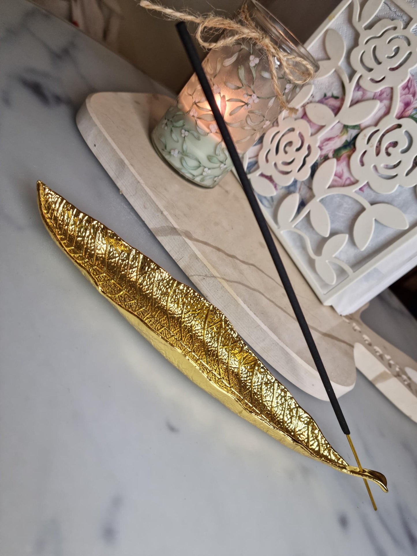 Metal Leaf-Shaped Incense and Trinket Holder