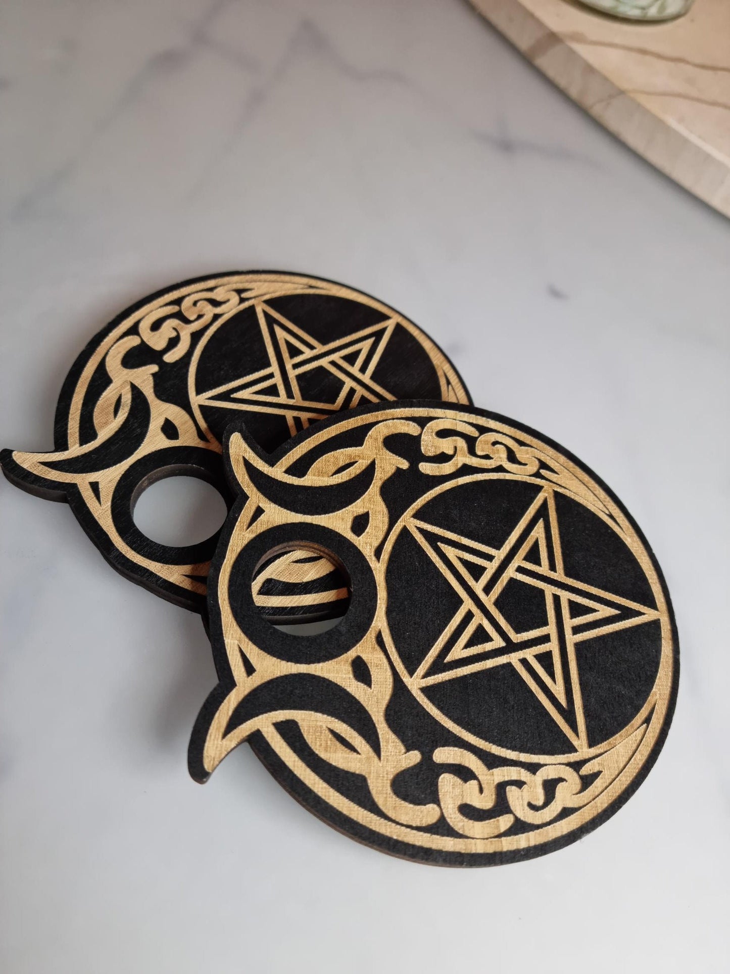 Pentacle Moon Wooden Sphere Stand