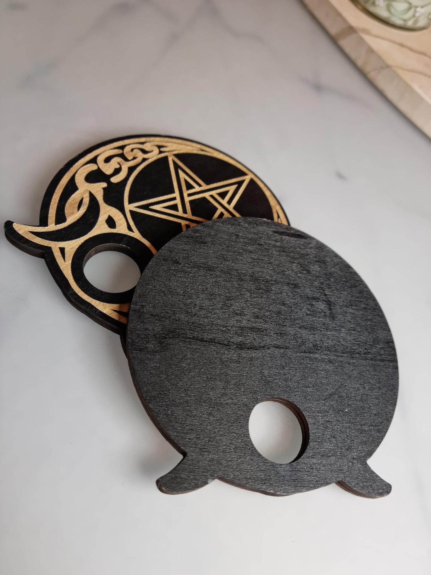 Pentacle Moon Wooden Sphere Stand