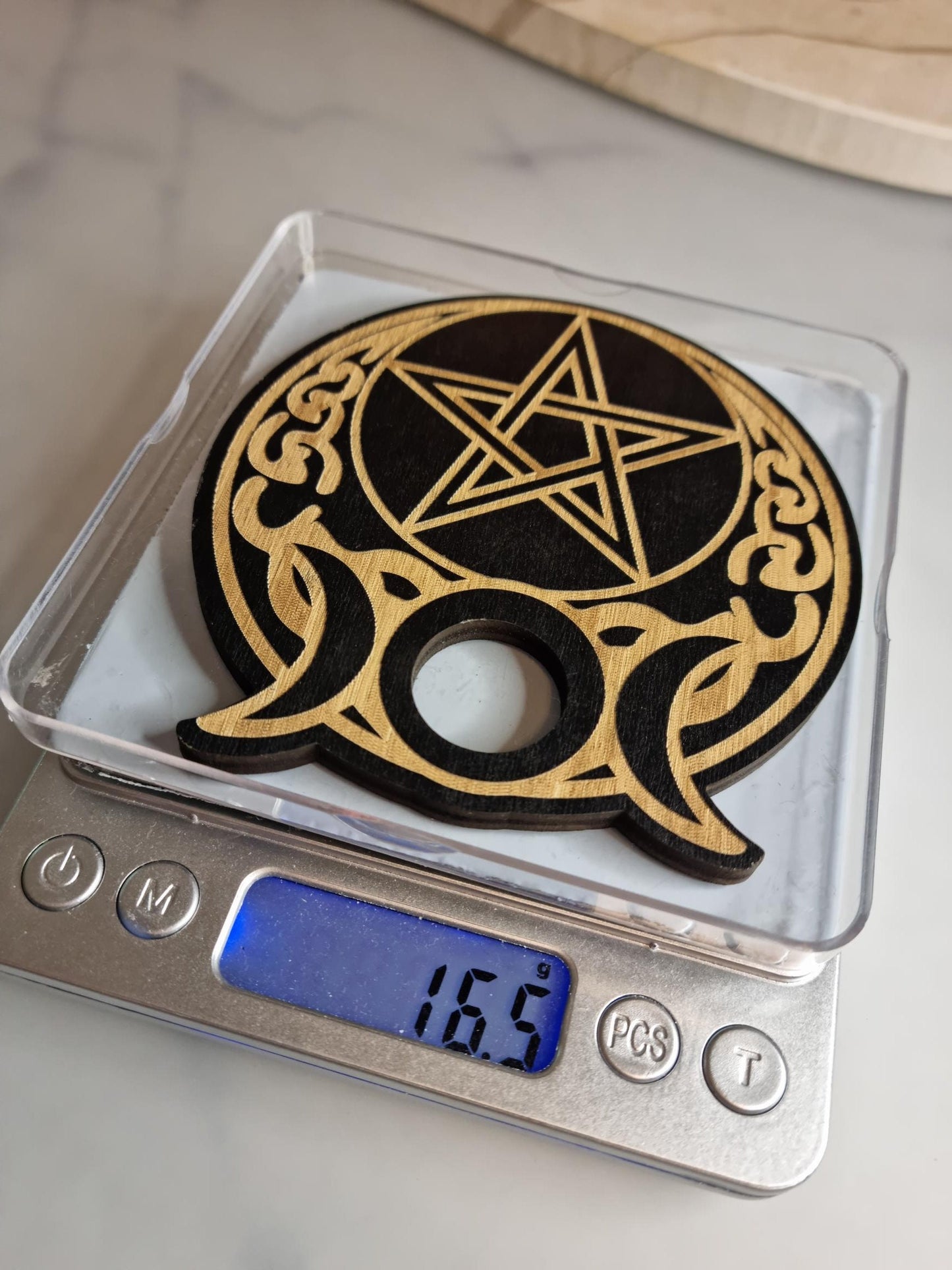 Pentacle Moon Wooden Sphere Stand