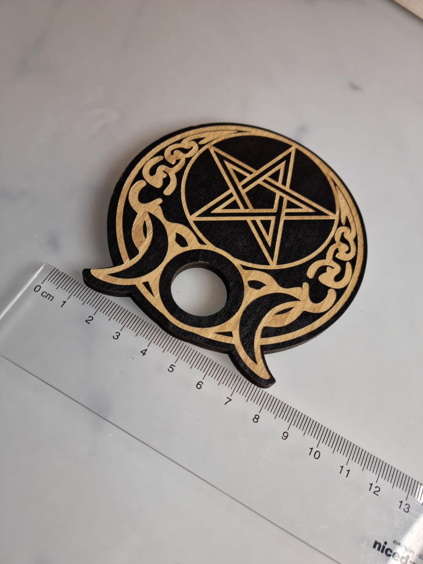 Pentacle Moon Wooden Sphere Stand