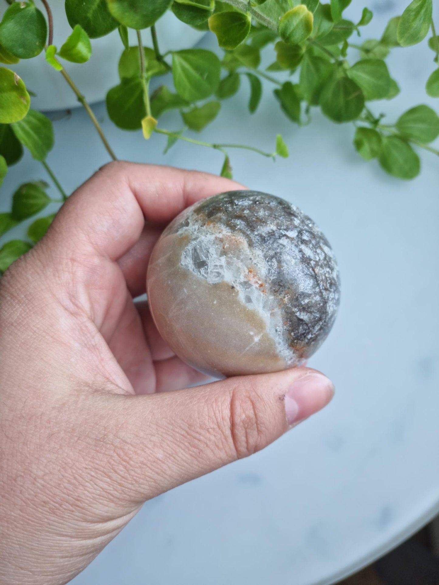 RARE FIND, Gorgeous Sphalerite Quartz Jasper Druzy Sphere With Iron Inclusions