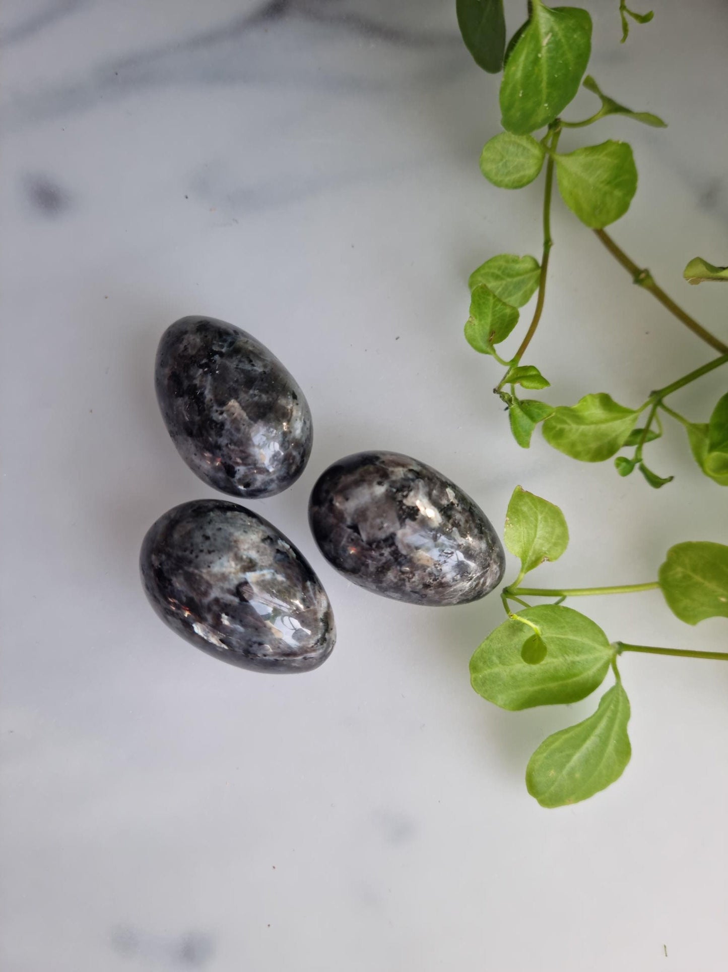 One (1) Gorgeous Larvikite Egg with Silver Flash