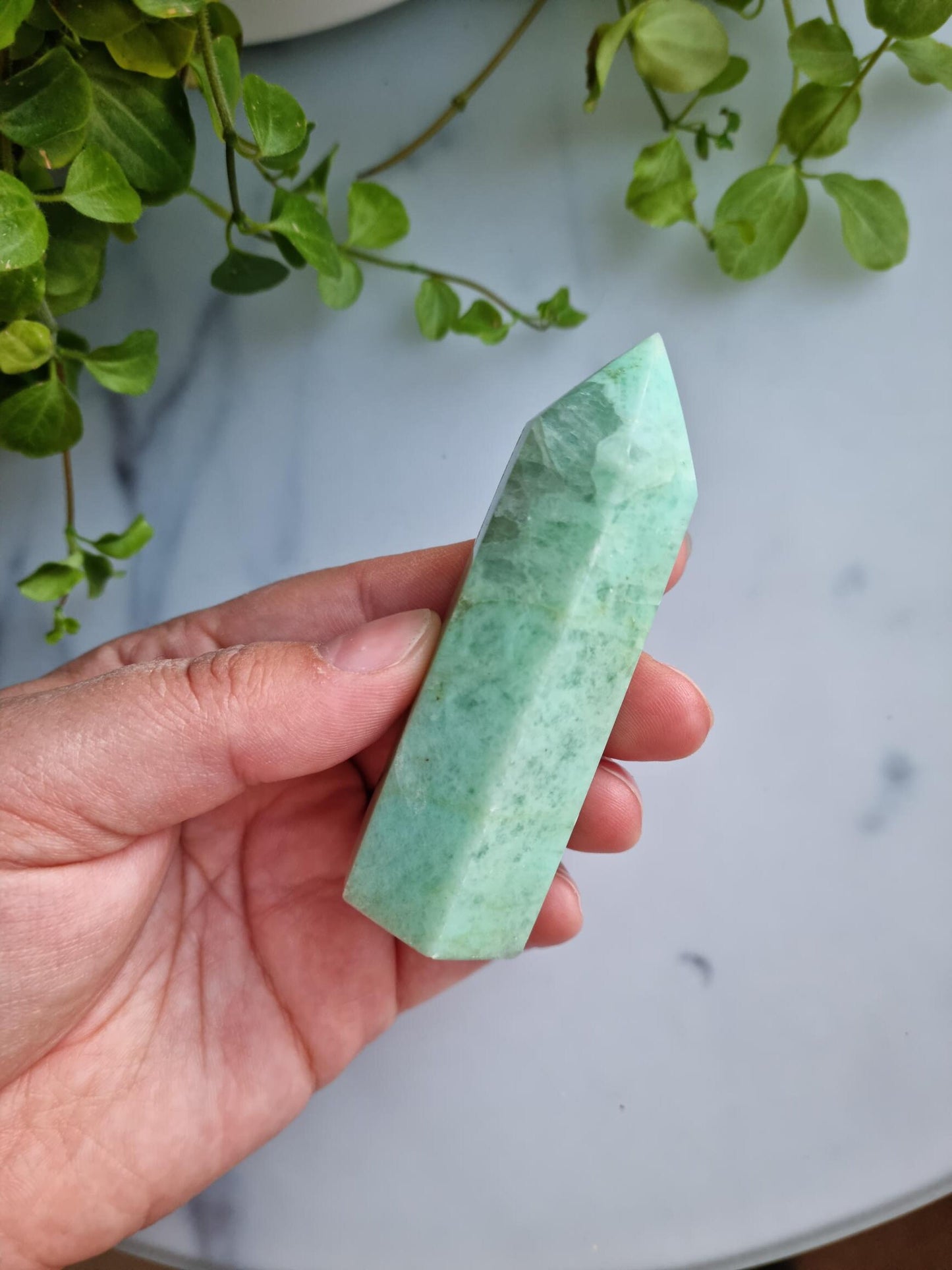 Gorgeous Amazonite Tower with Quartz, Black Tourmaline and Iron inclusions