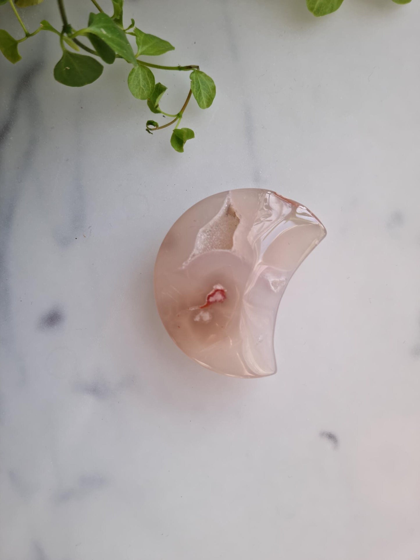 Beautiful Druzy Flower Agate Moon Carving