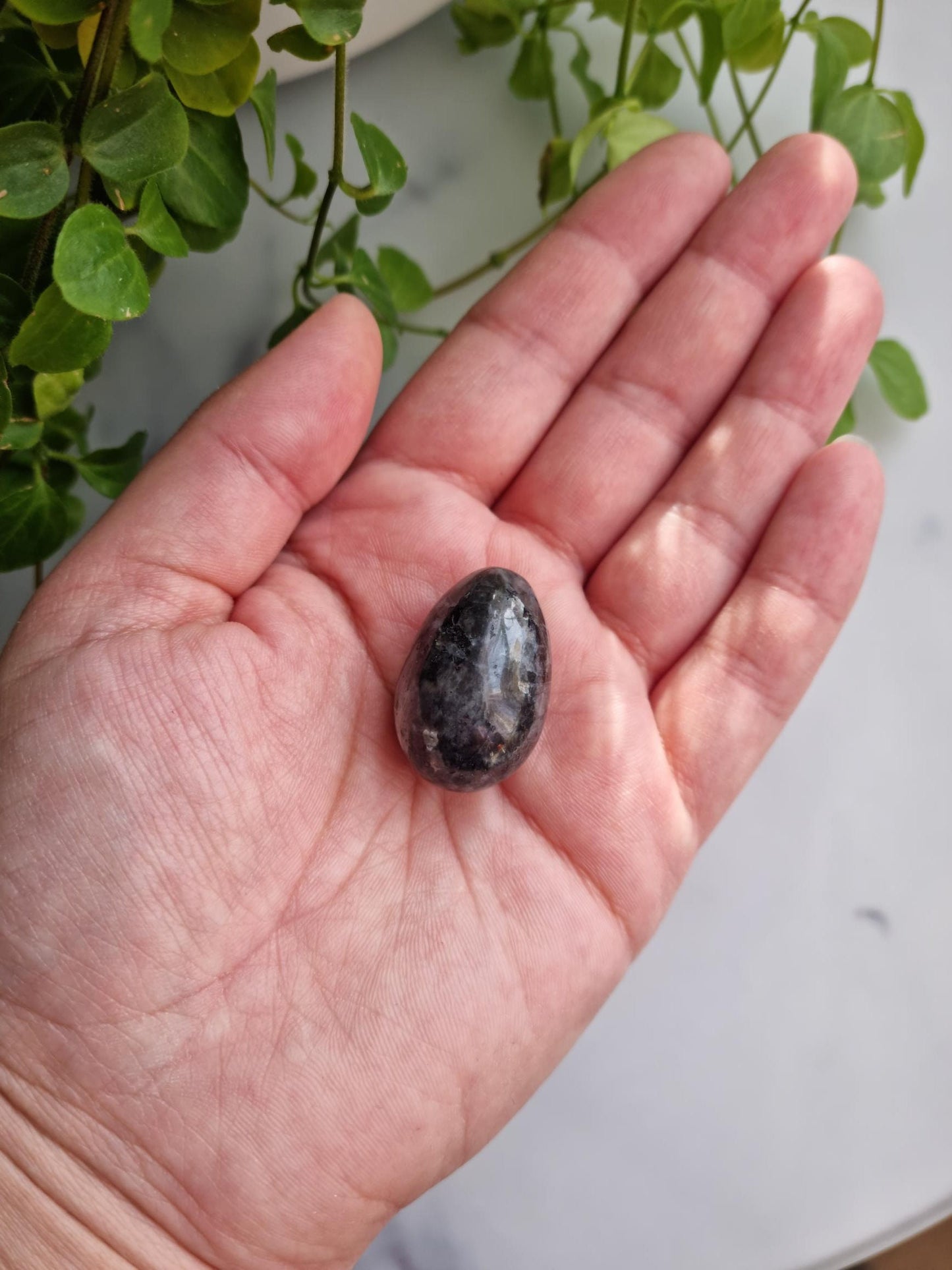 One (1) Gorgeous Larvikite Egg with Silver Flash