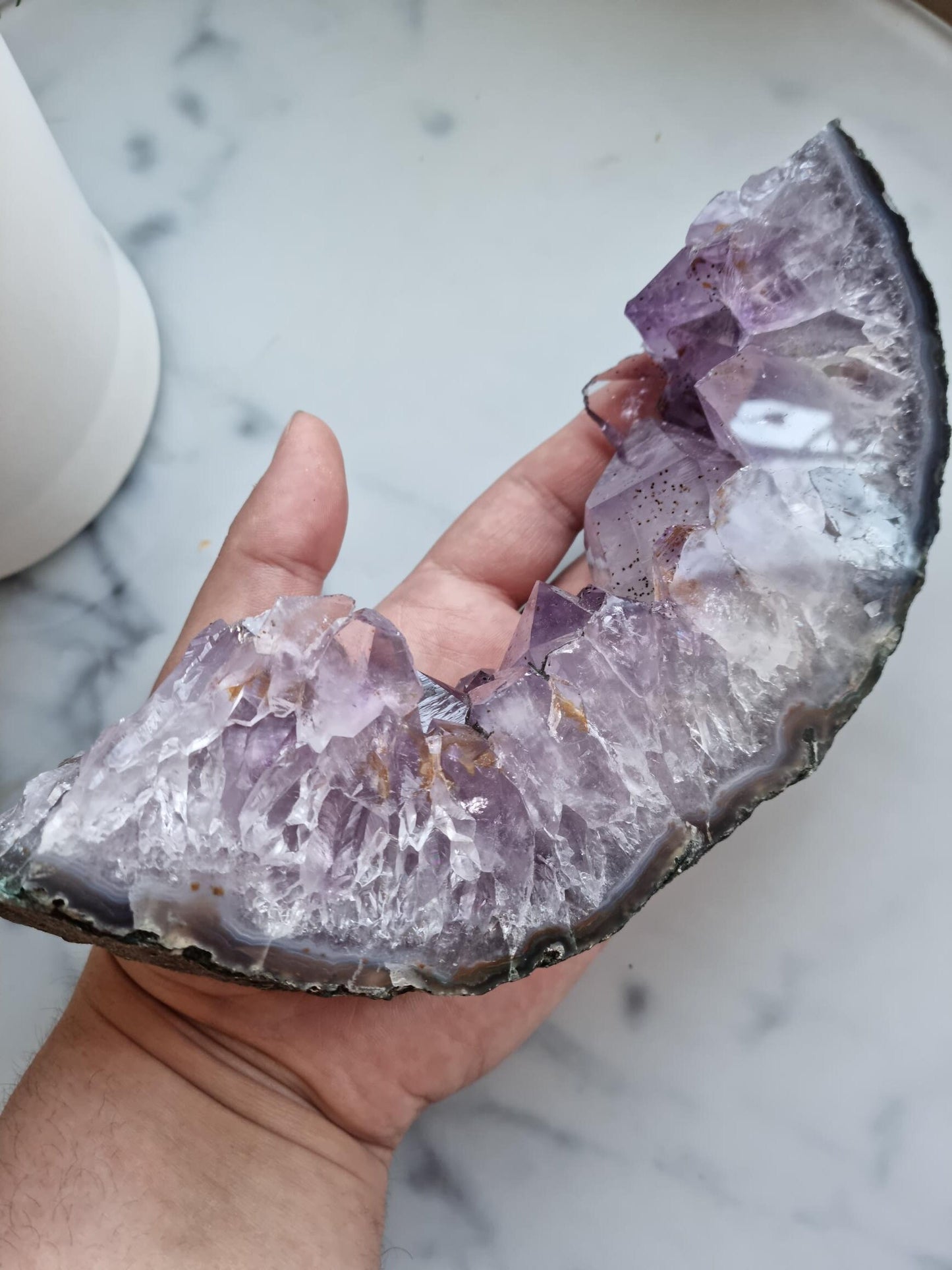 Gorgeous High Grade Amethyst With Banded Agate Base And Golden Healer, Filled With Rainbows