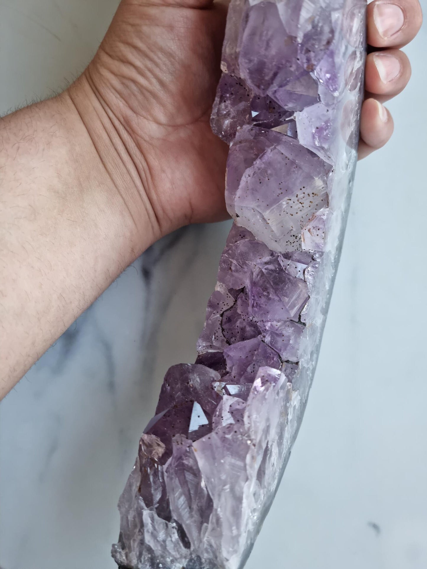 Gorgeous High Grade Amethyst With Banded Agate Base And Golden Healer, Filled With Rainbows