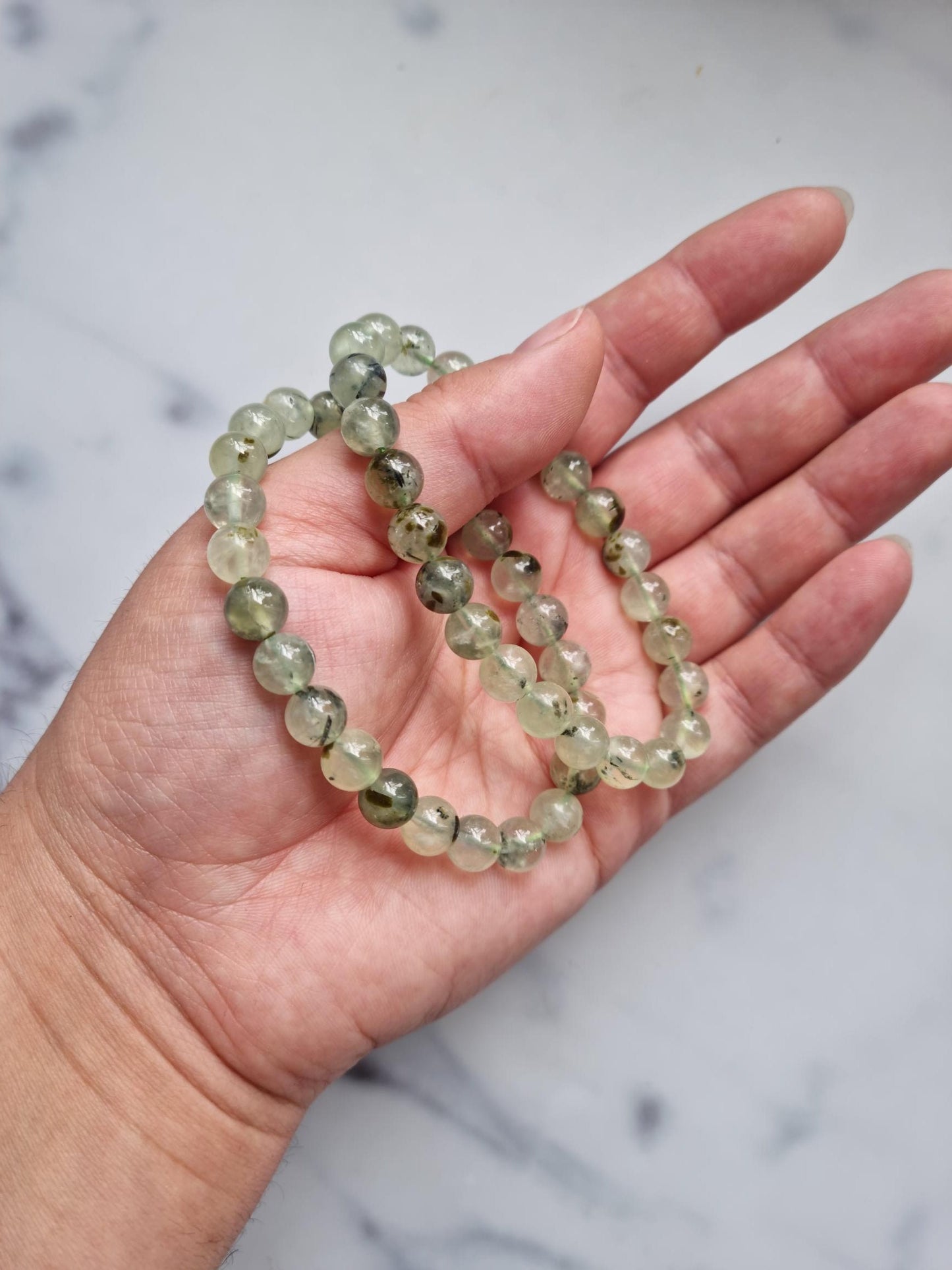One (1) Gorgeous Prehnite With Epidote Bracelet