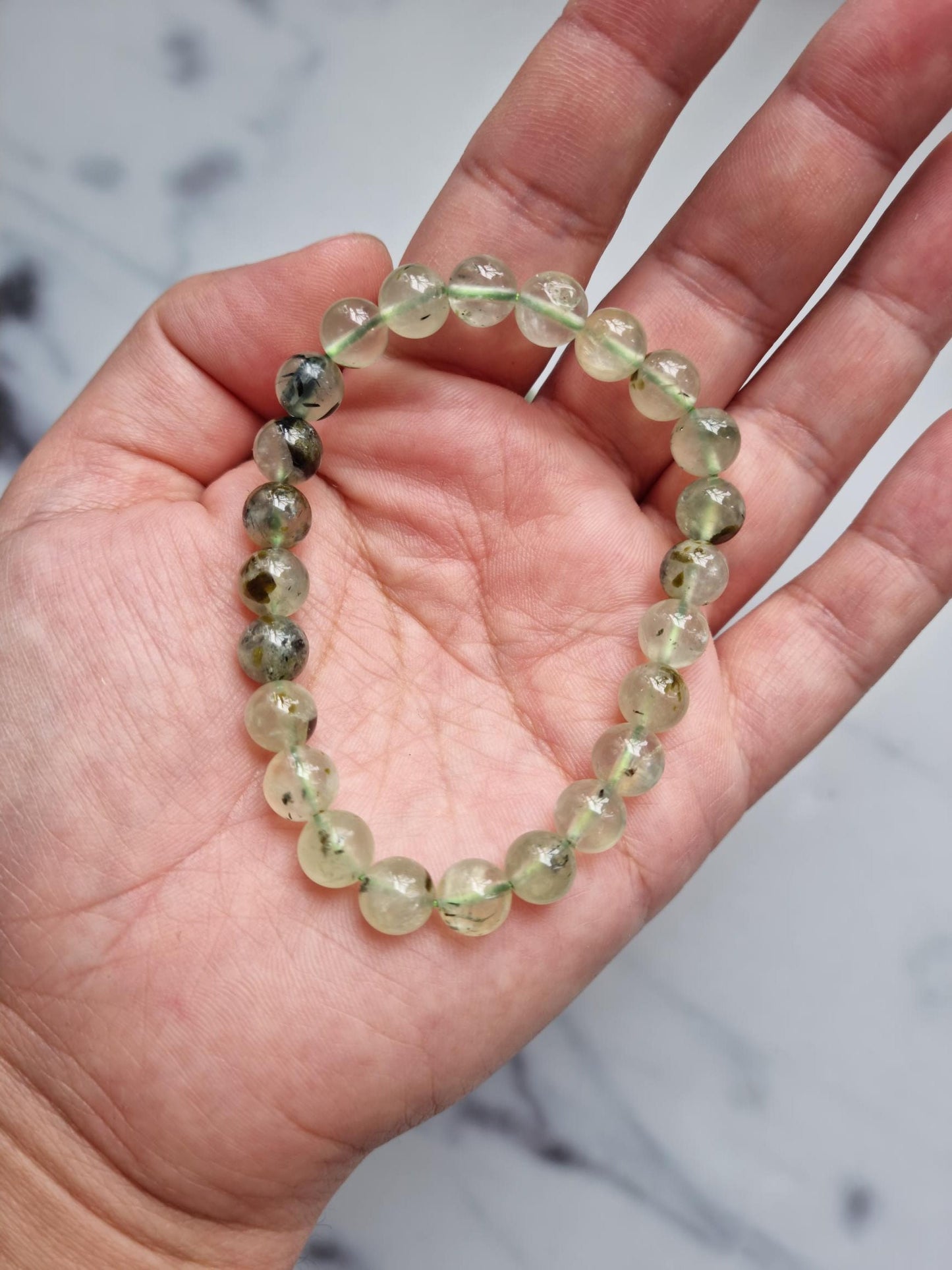 One (1) Gorgeous Prehnite With Epidote Bracelet