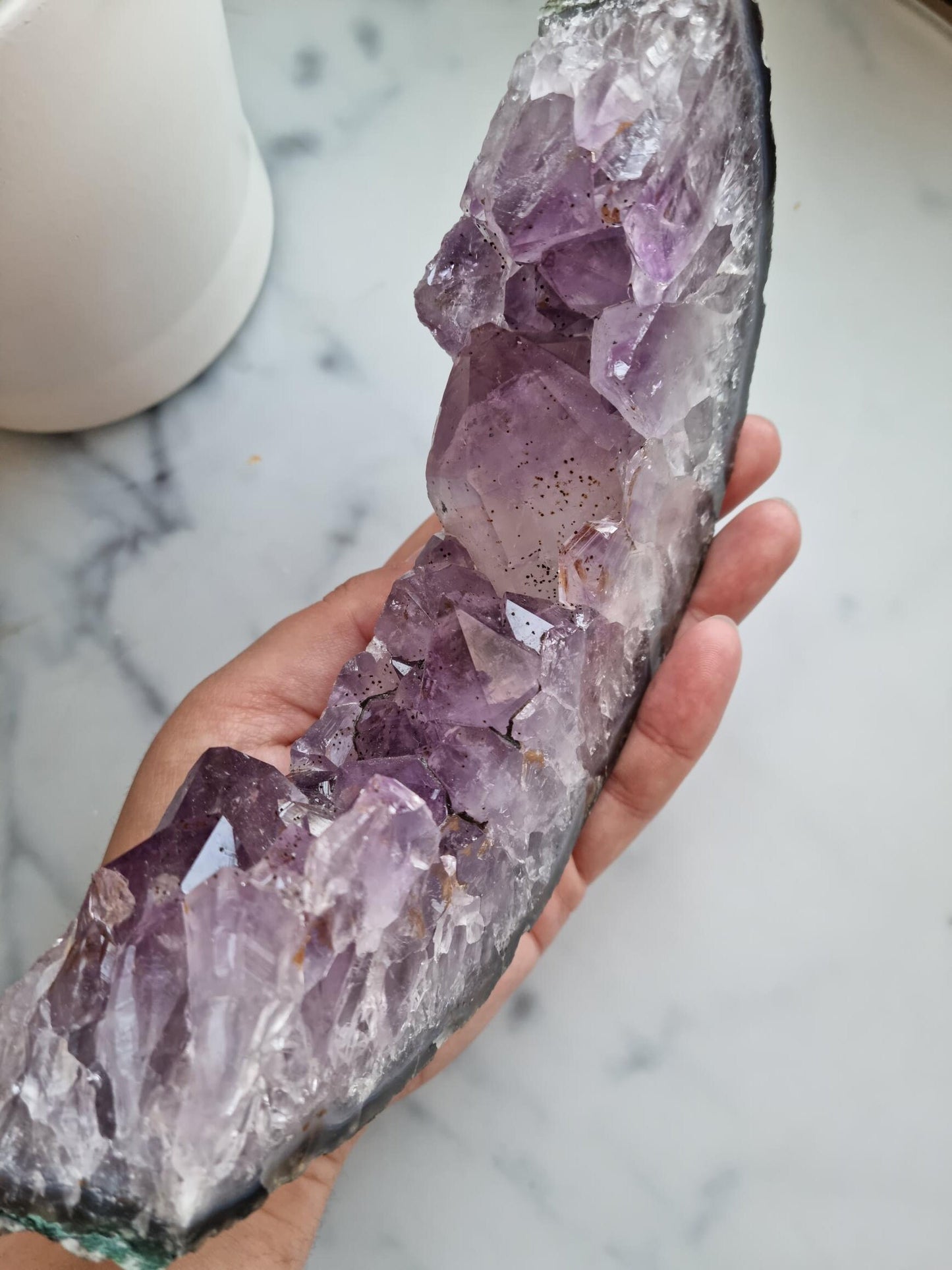 Gorgeous High Grade Amethyst With Banded Agate Base And Golden Healer, Filled With Rainbows