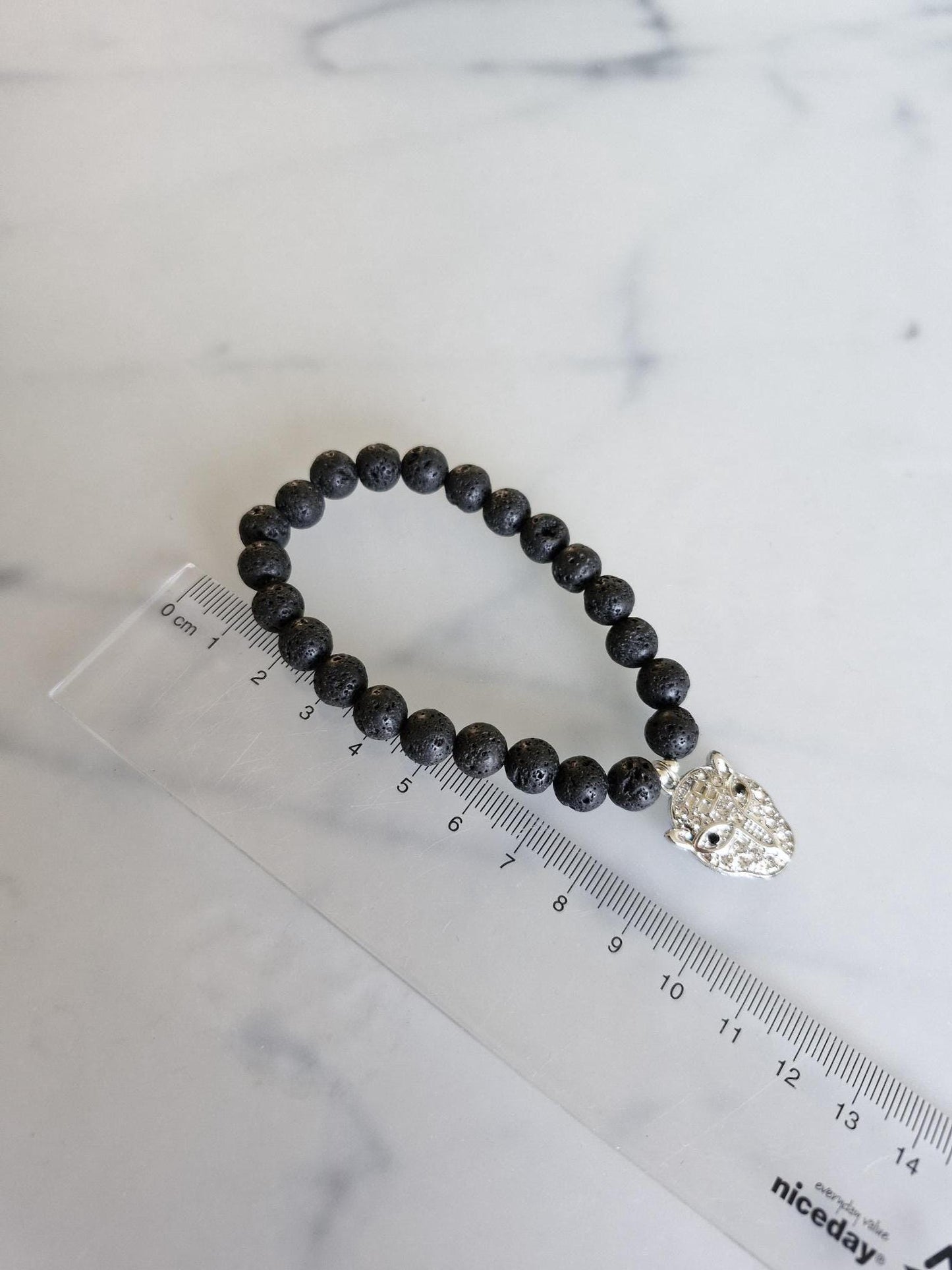 Gorgeous Lava Stone Bracelet with Leopard Charm