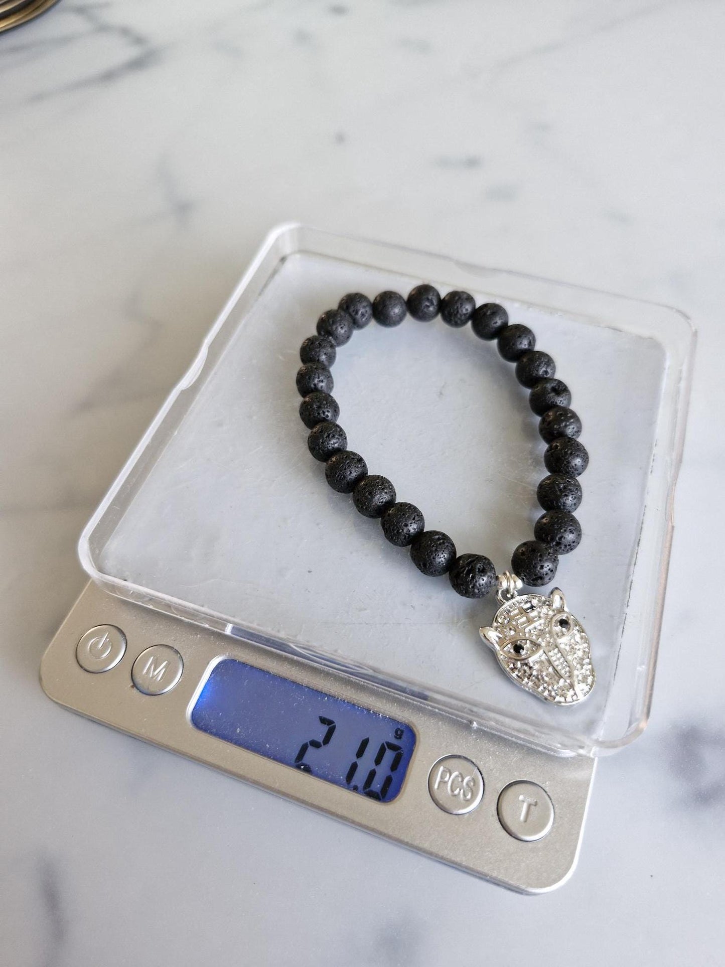 Gorgeous Lava Stone Bracelet with Leopard Charm