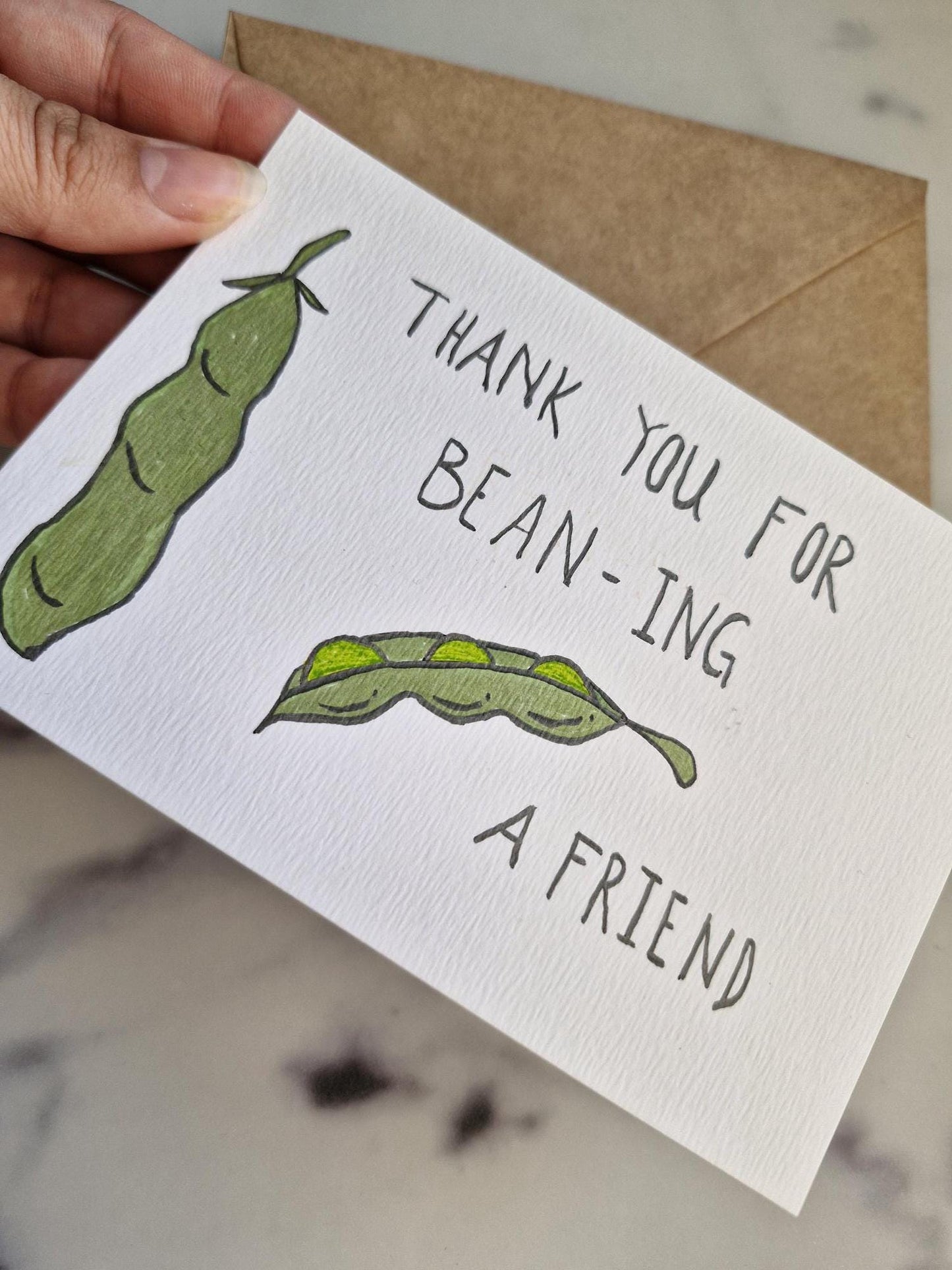 Unique Handmade Greeting Card "Bean" with Envelope