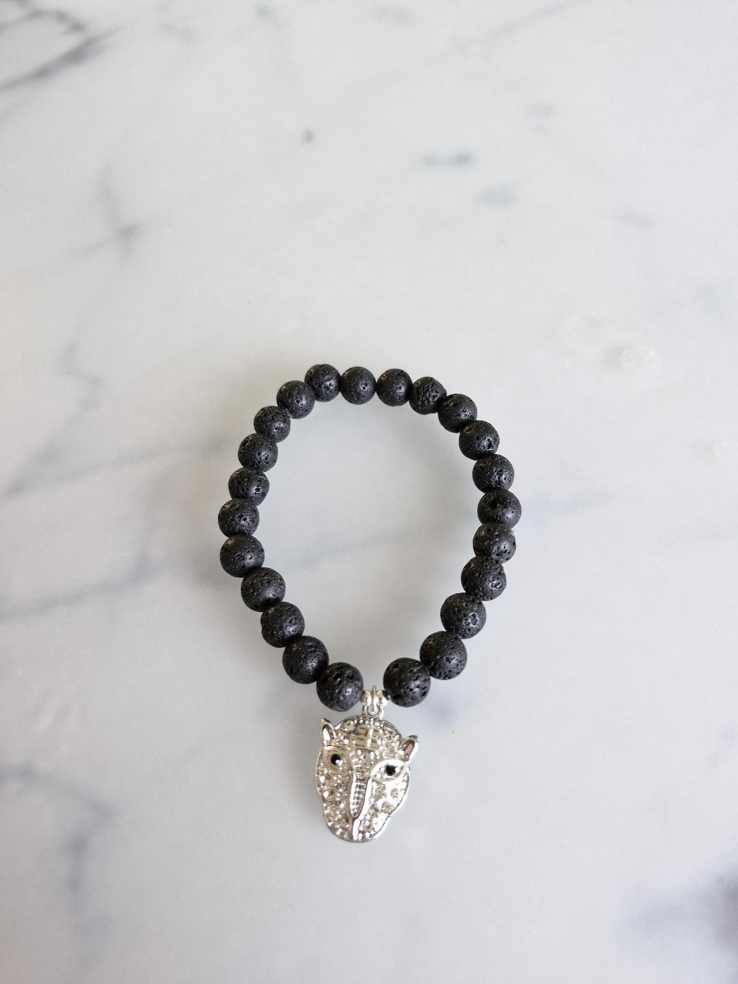 Gorgeous Lava Stone Bracelet with Leopard Charm