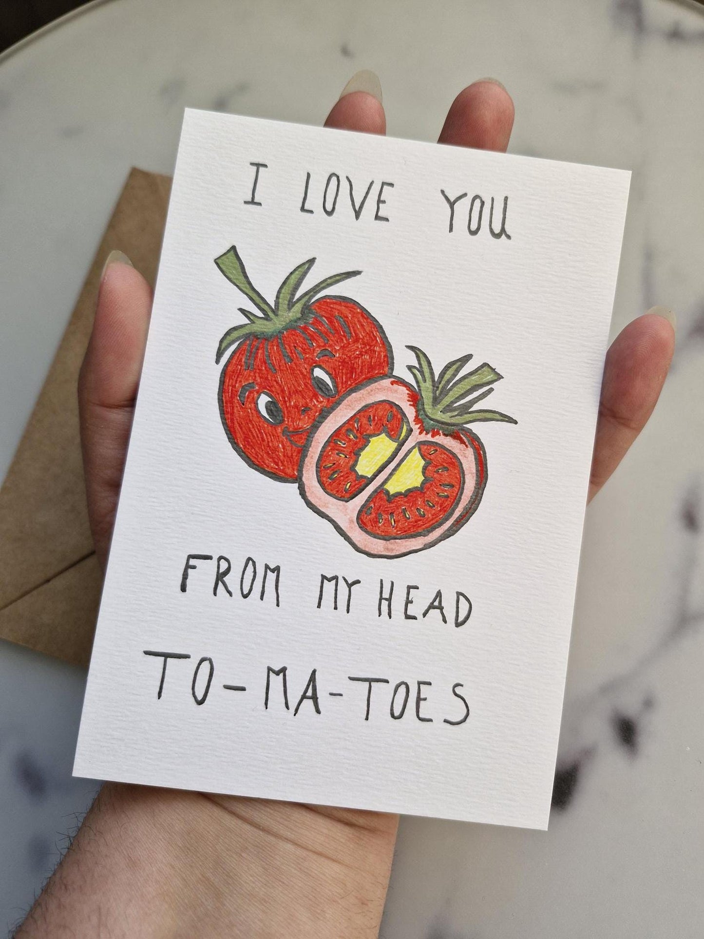 Unique Handmade Greeting Card "Tomato" with Envelope