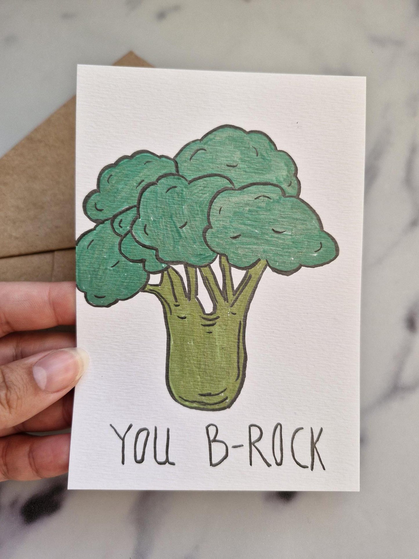 Unique Handmade Greeting Card "Broccoli" with Envelope