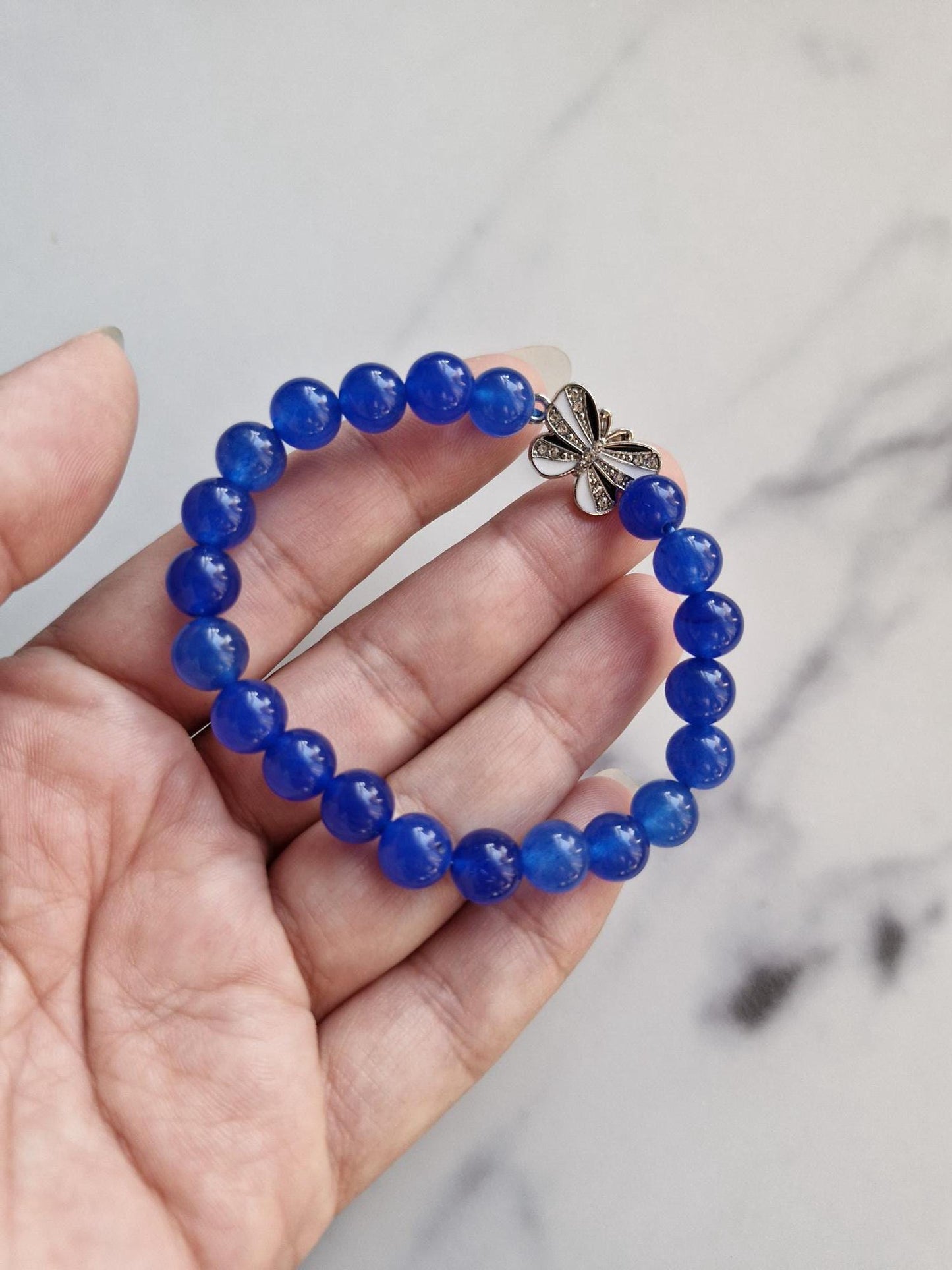 Gorgeous Blue (Dyed) Agate Bracelet with Butterfly Charm