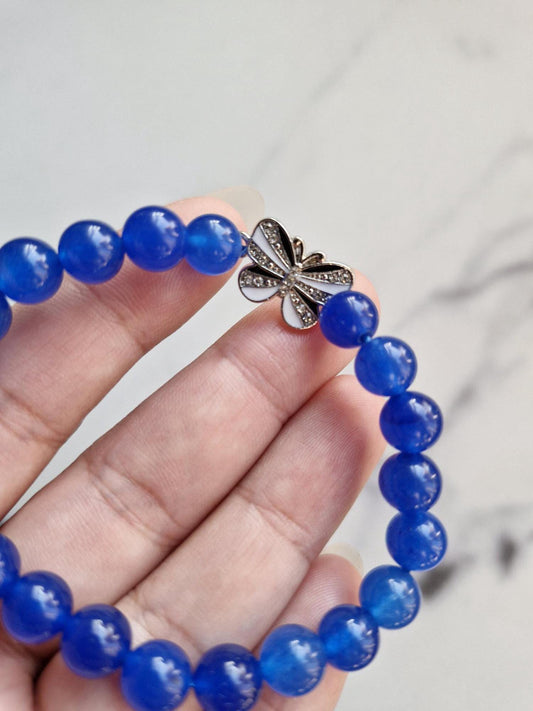 Gorgeous Blue (Dyed) Agate Bracelet with Butterfly Charm