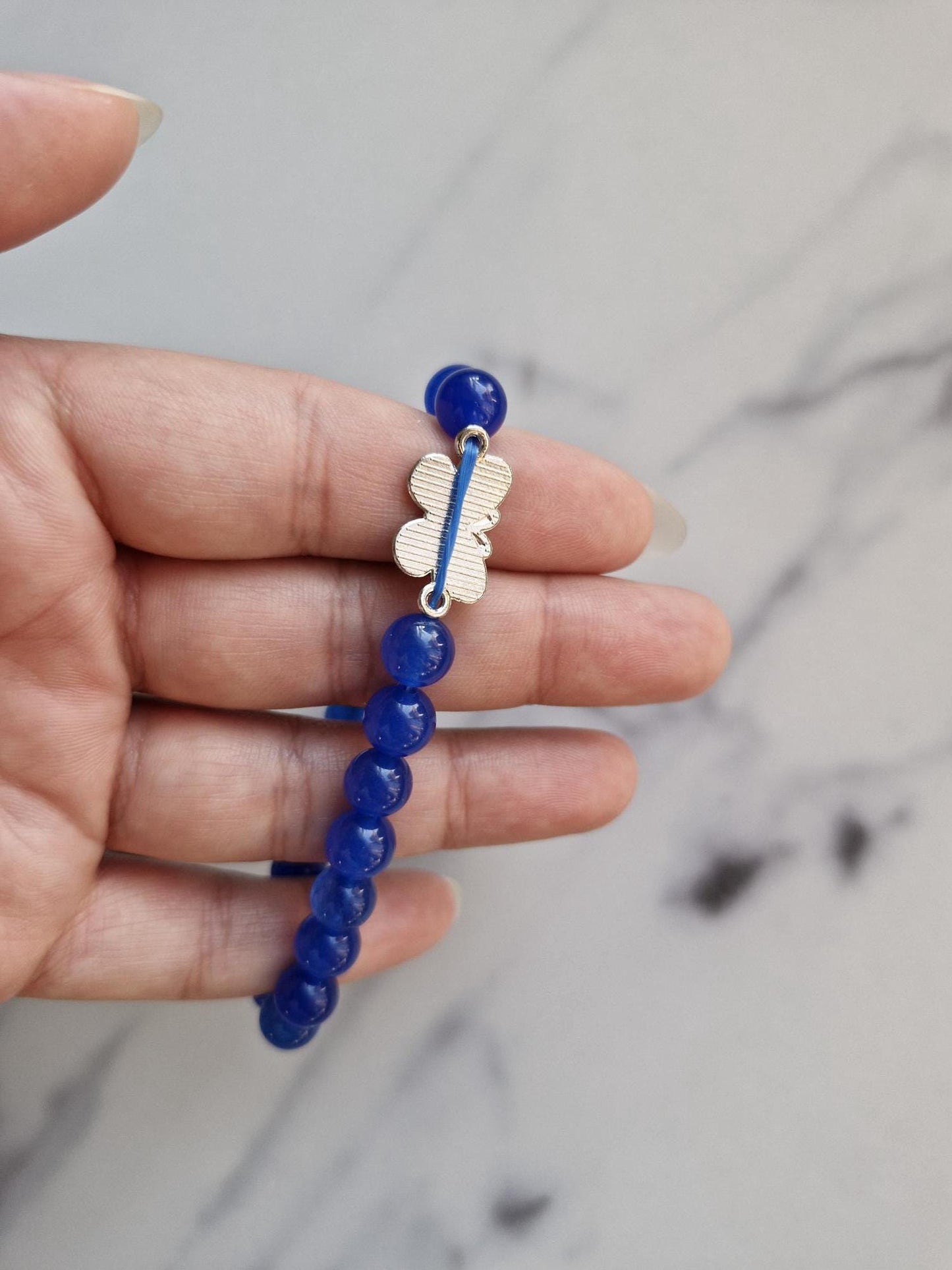 Gorgeous Blue (Dyed) Agate Bracelet with Butterfly Charm