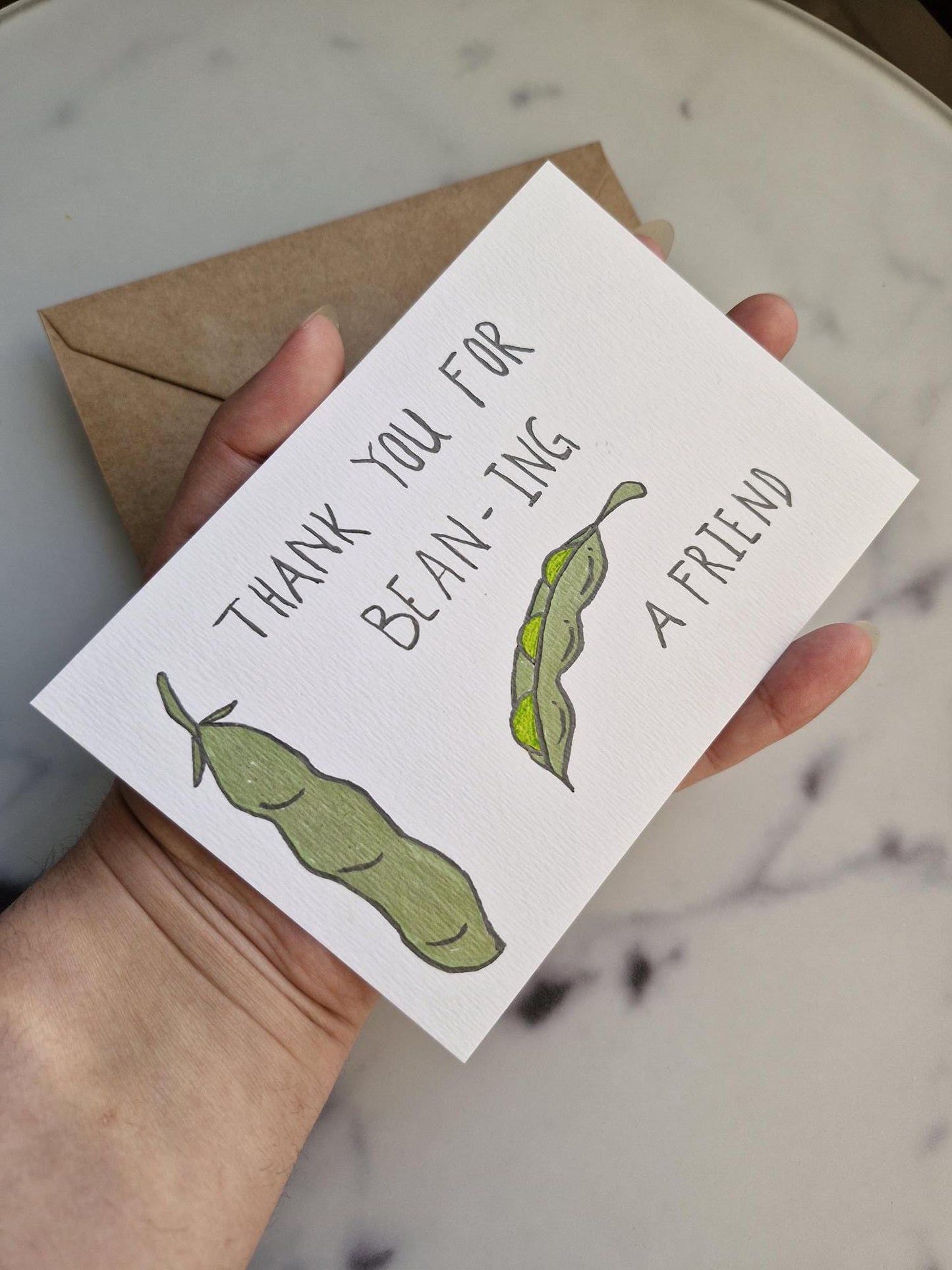 Unique Handmade Greeting Card "Bean" with Envelope