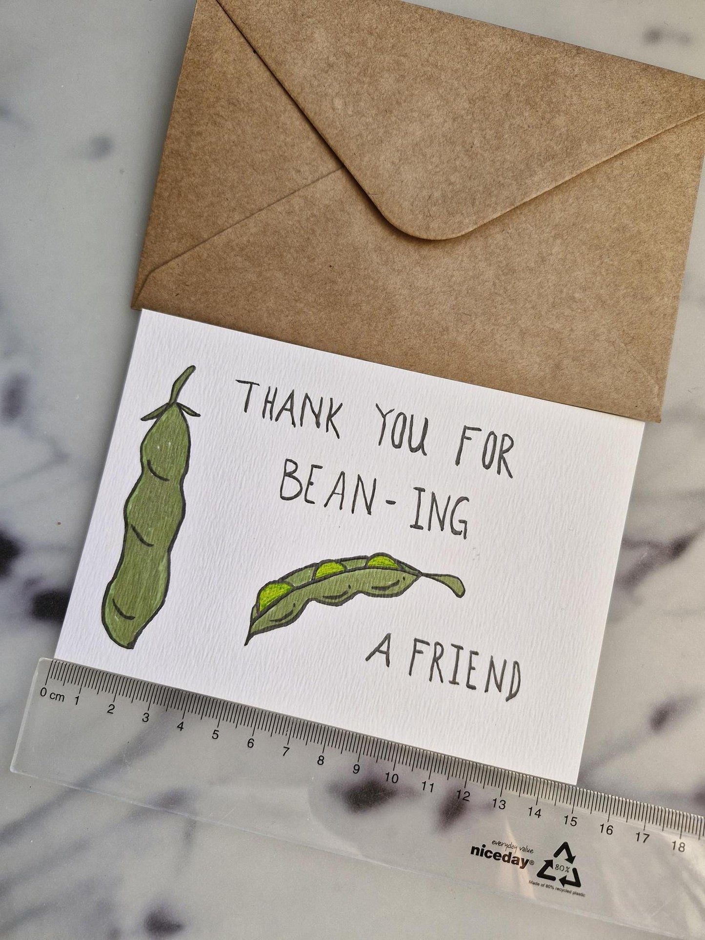 Unique Handmade Greeting Card "Bean" with Envelope