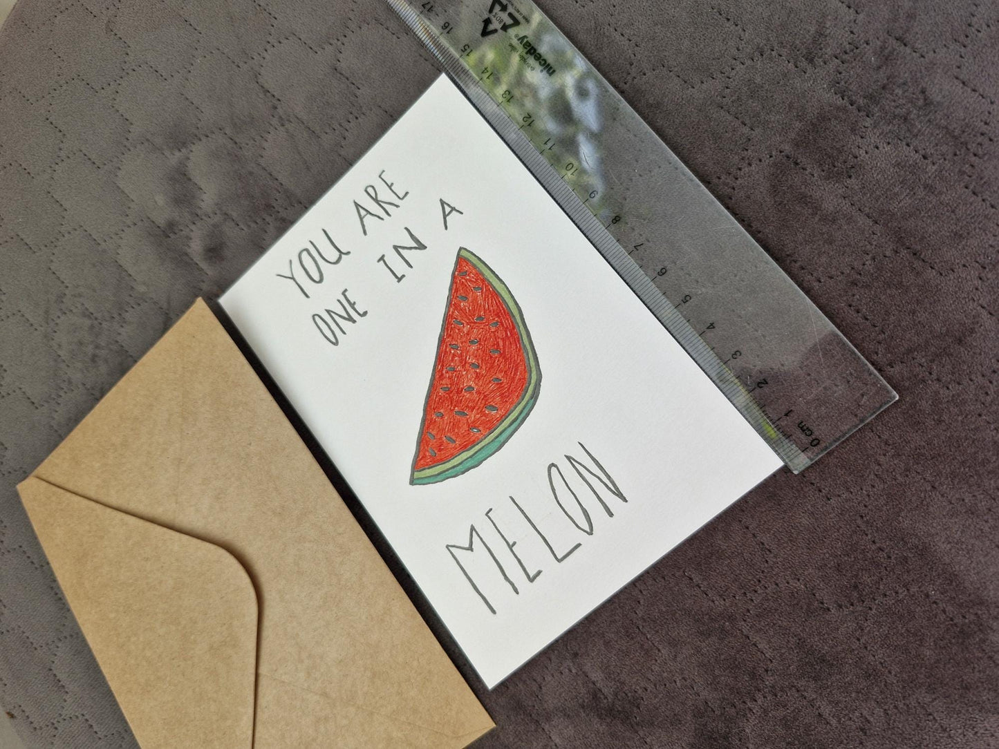 Unique Handmade Greeting Card "Melon" with Envelope