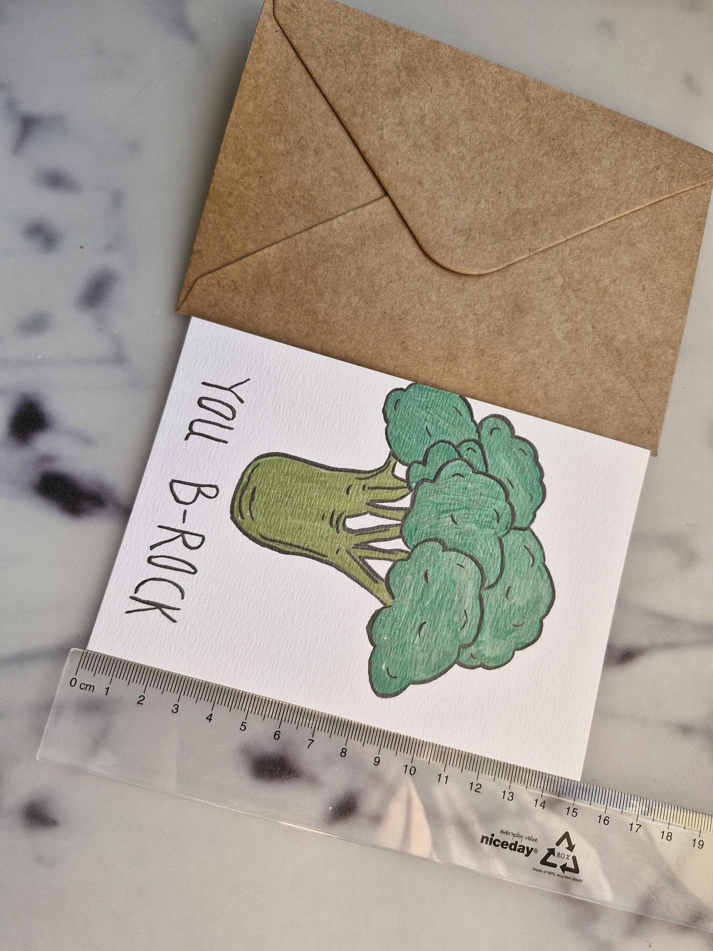 Unique Handmade Greeting Card "Broccoli" with Envelope