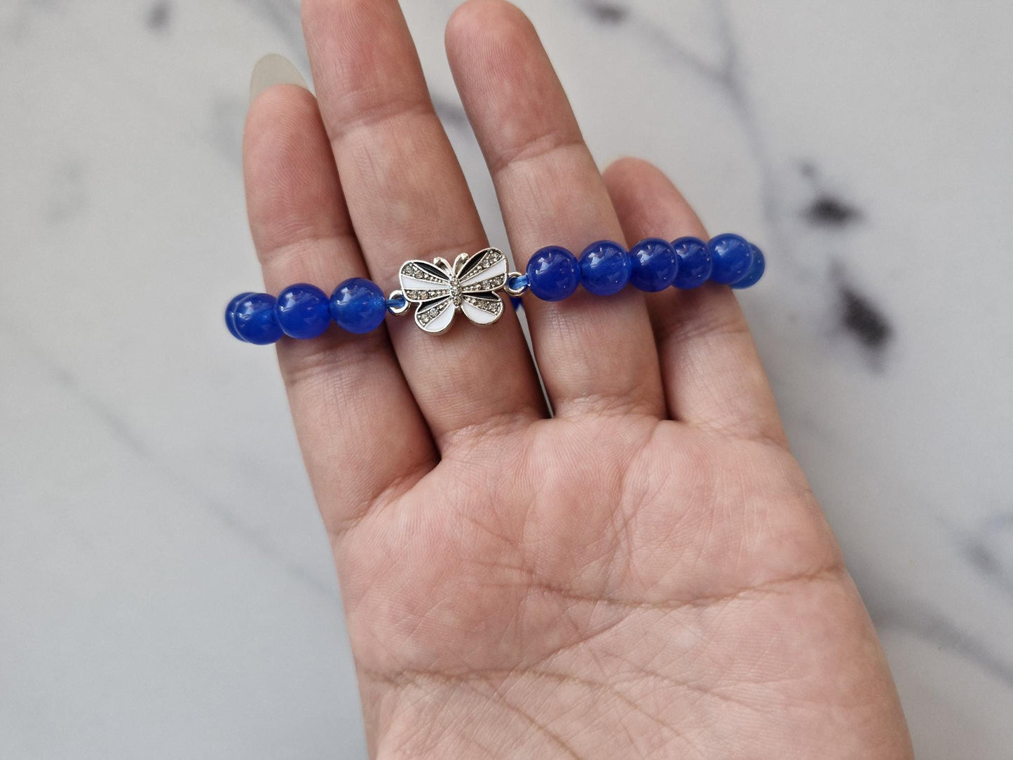 Gorgeous Blue (Dyed) Agate Bracelet with Butterfly Charm