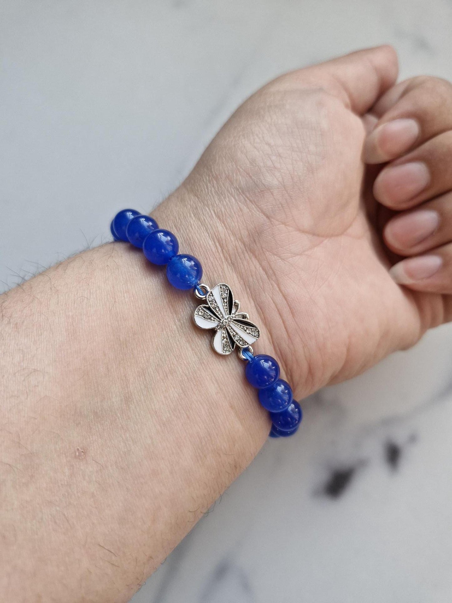 Gorgeous Blue (Dyed) Agate Bracelet with Butterfly Charm