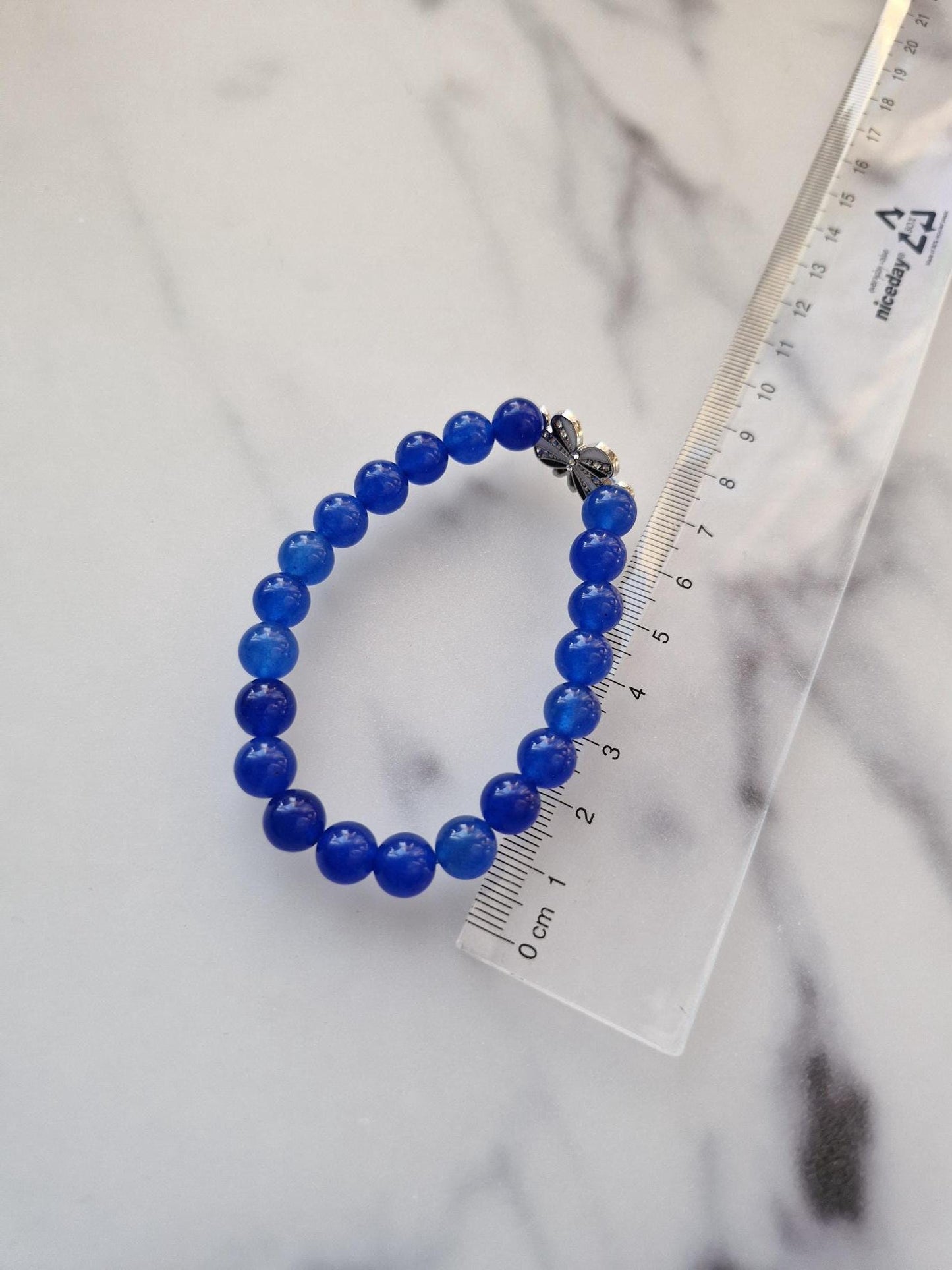 Gorgeous Blue (Dyed) Agate Bracelet with Butterfly Charm